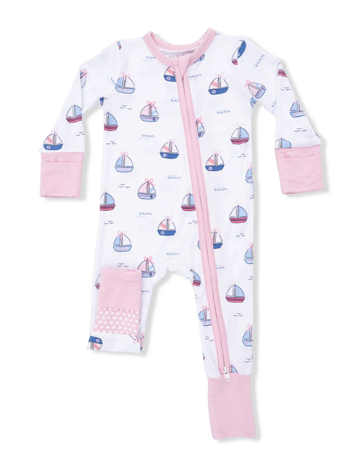 2-Way Zip Romper, Bubbly Sailboats Pink