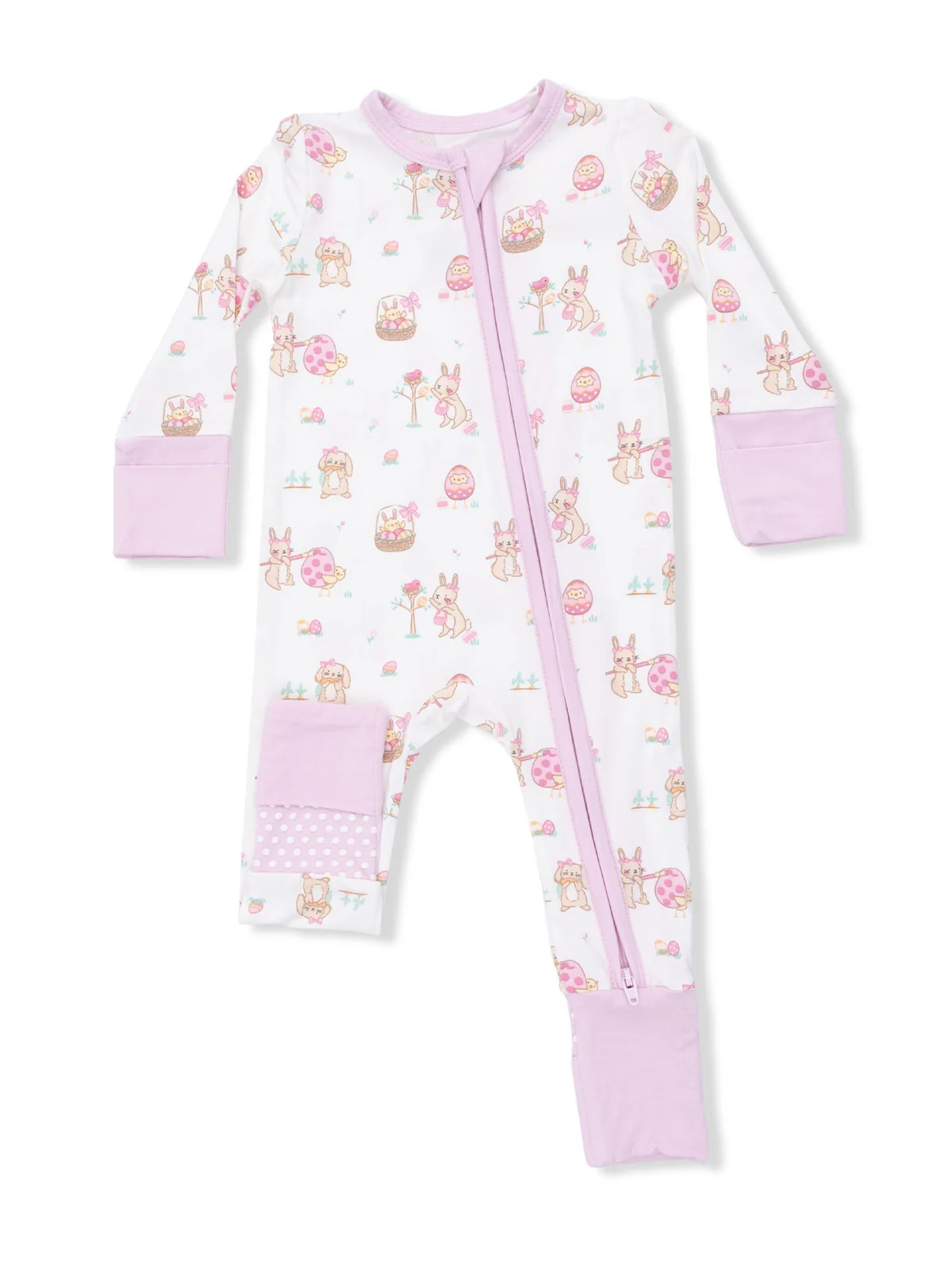 2-Way Zip Romper, Easter Egg Hunt Pink
