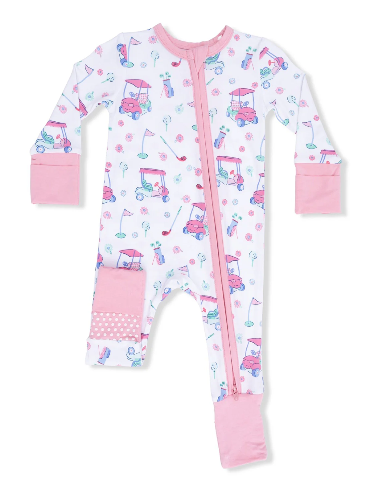 2-Way Zip Romper, Golf Carts and Flowers