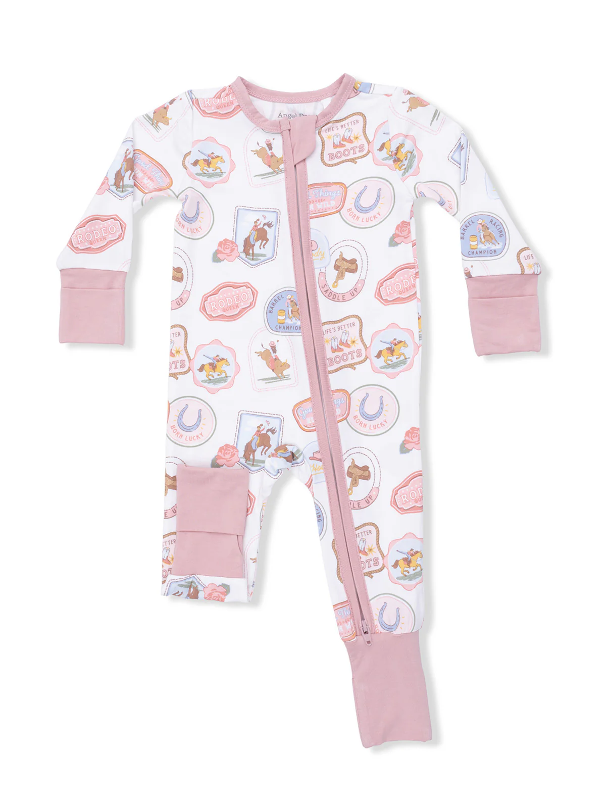 2-Way Zip Romper, Rodeo Patches Pink