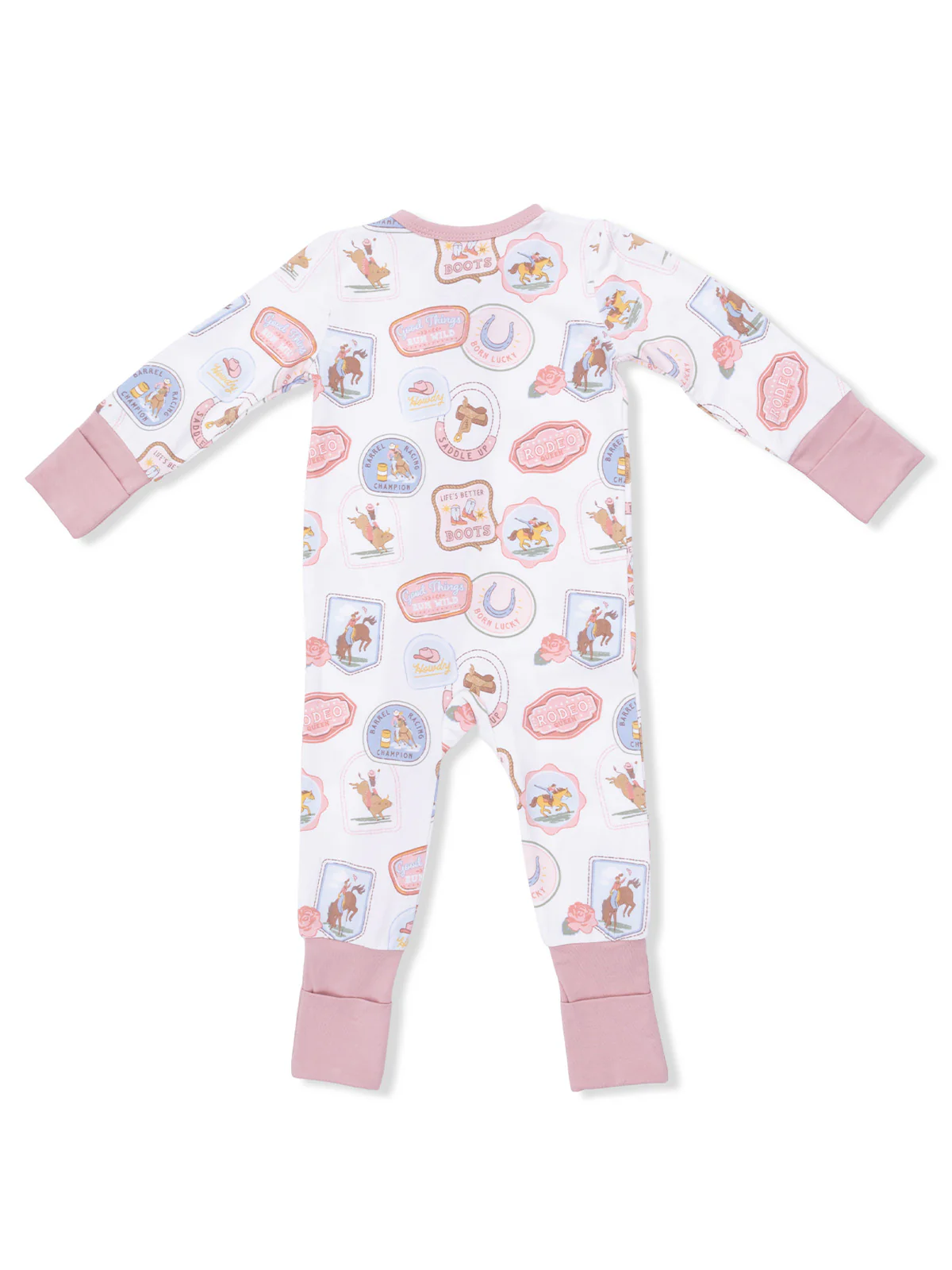 2-Way Zip Romper, Rodeo Patches Pink - Image 2