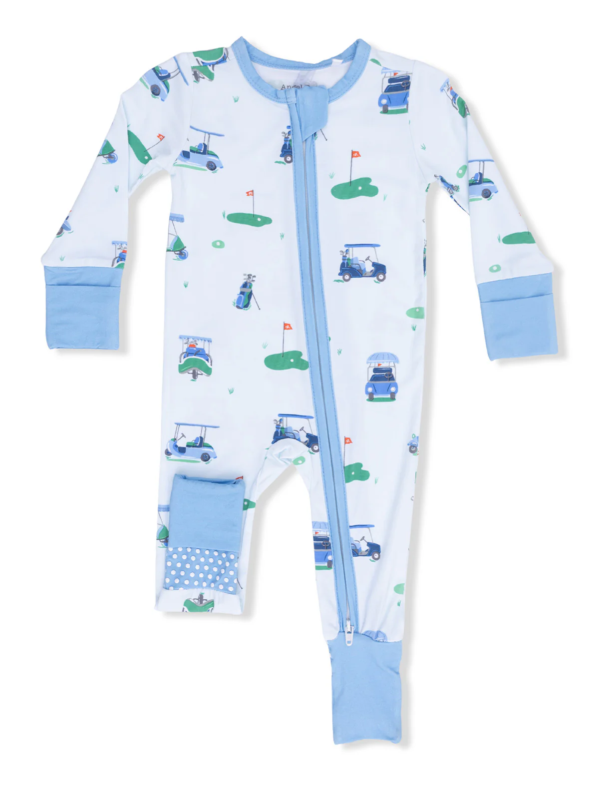 2-Way Zip Romper, Vintage Golf Carts Blue