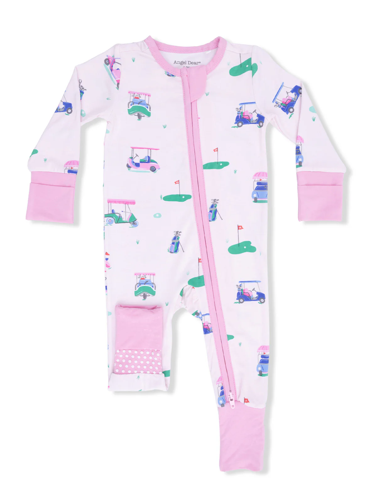 2-Way Zip Romper, Vintage Golf Carts Pink
