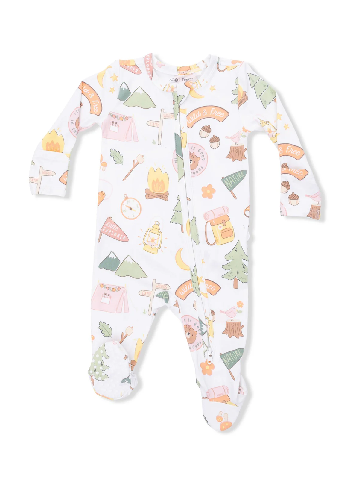 2-Way Zip Ruffle Footie, Camping Pink