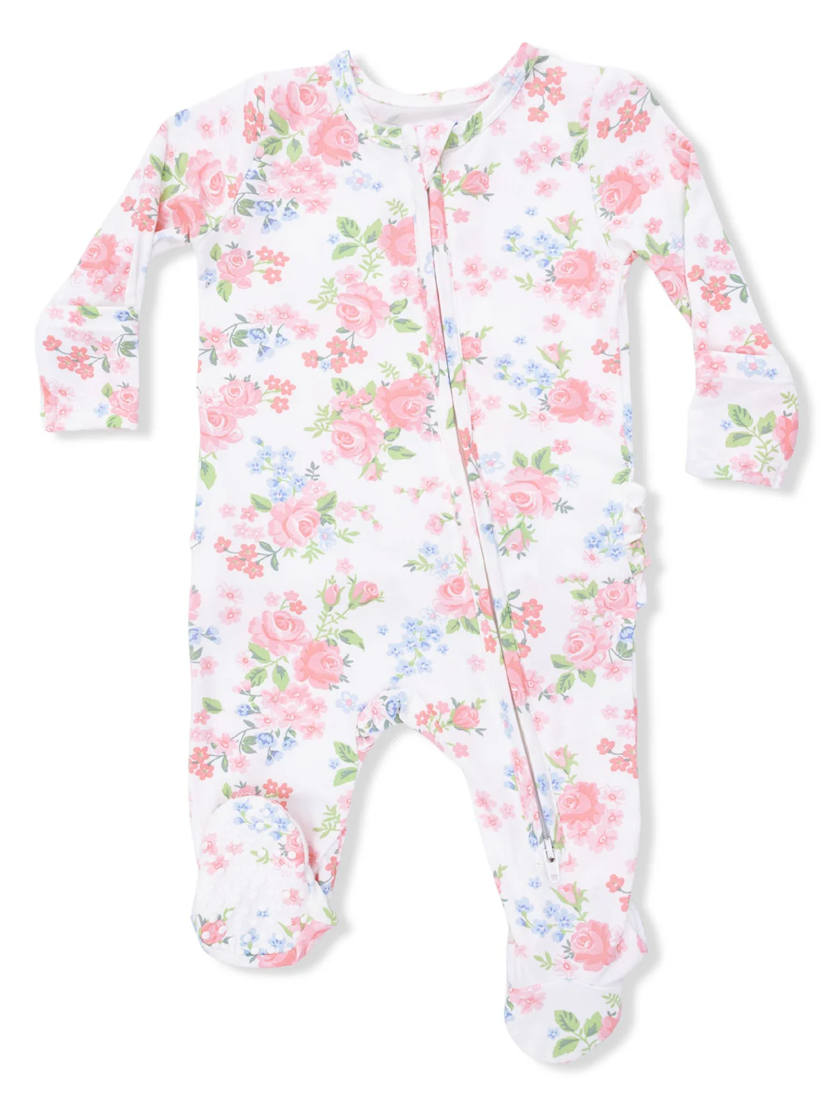 2-Way Zip Ruffle Footie, Cute Little Roses