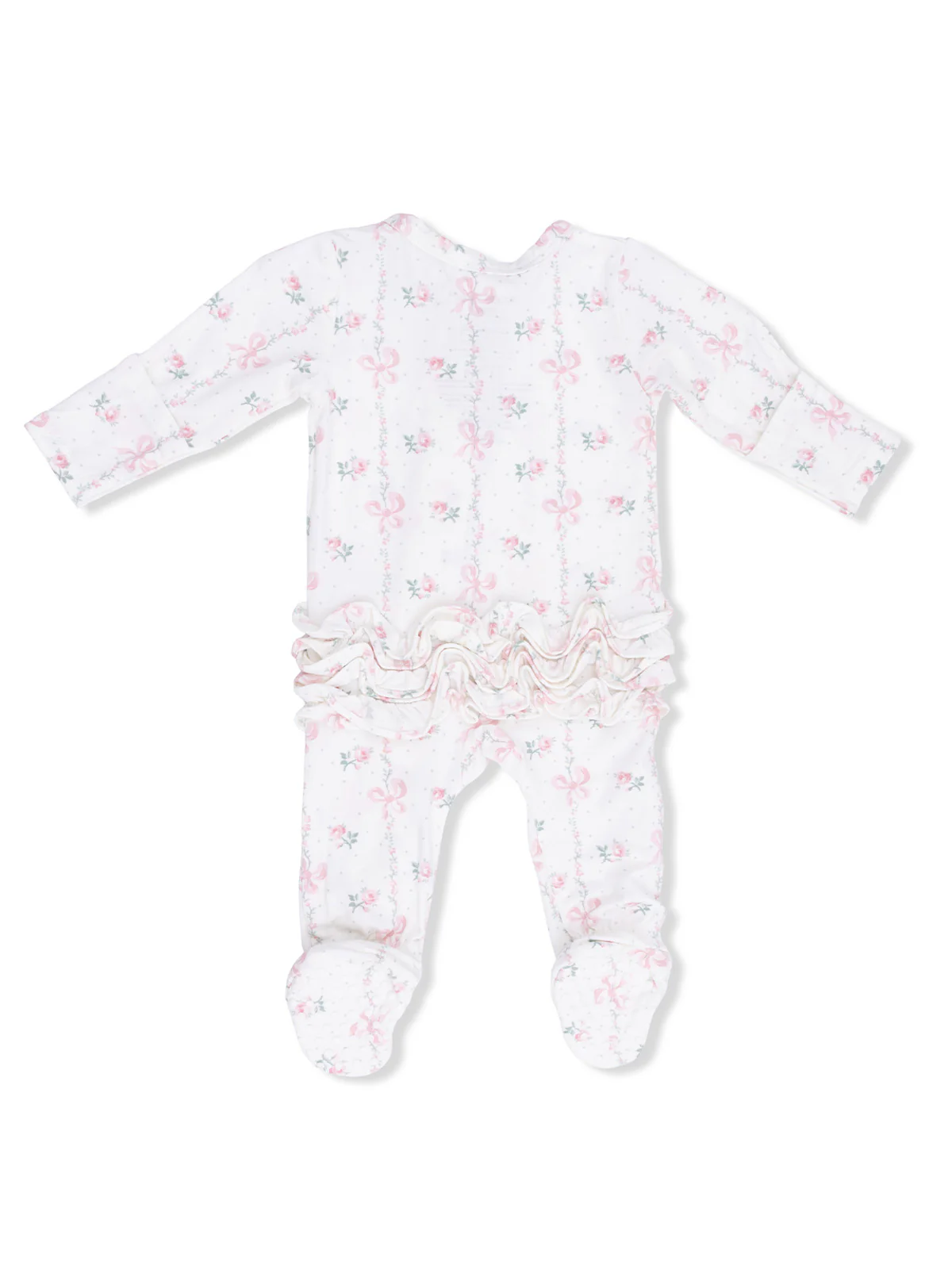 2-Way Zip Ruffle Footie, Dainty Buds and Bows - Image 2