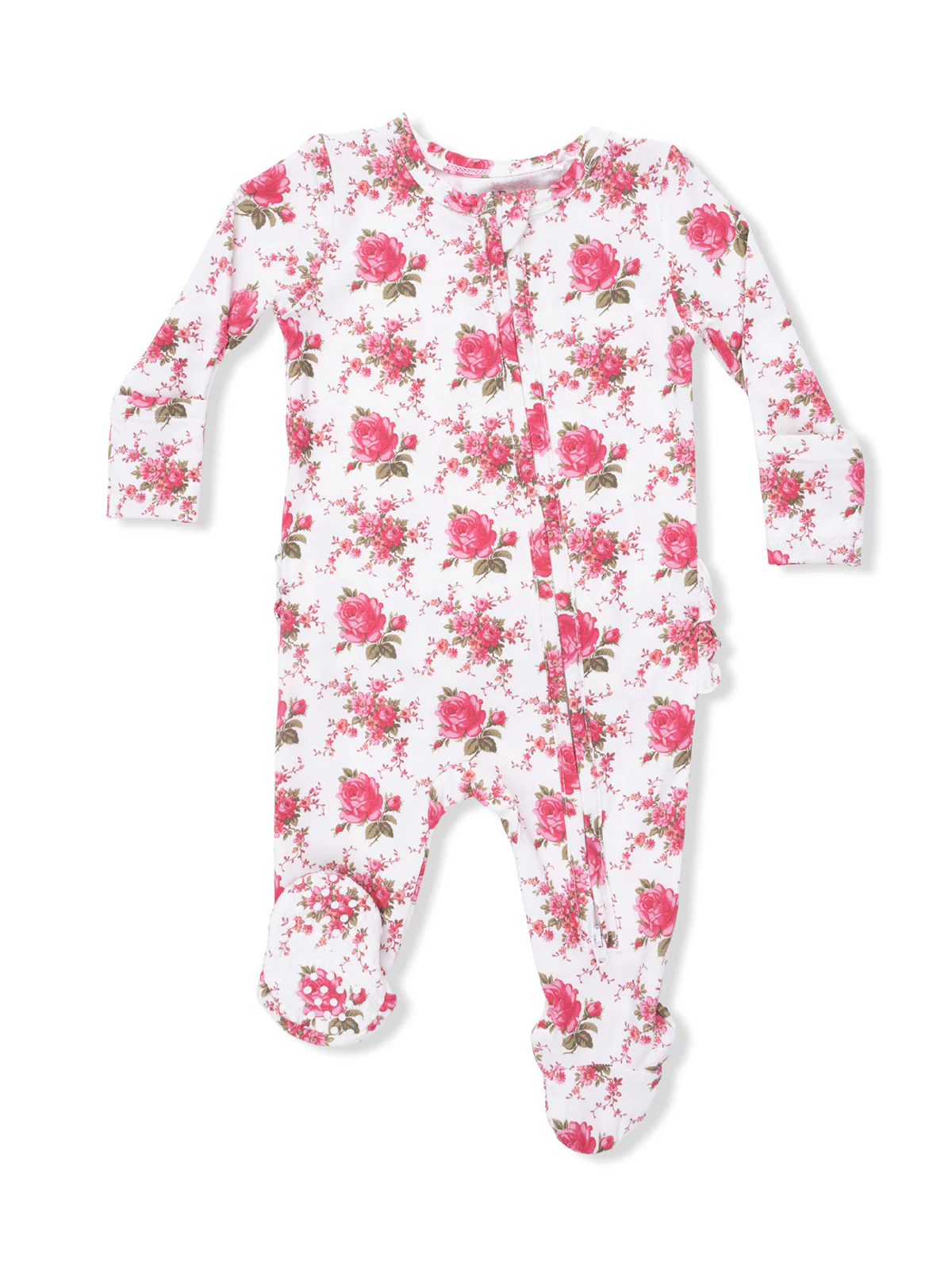 2-Way Zip Ruffle Footie, Elegant Roses