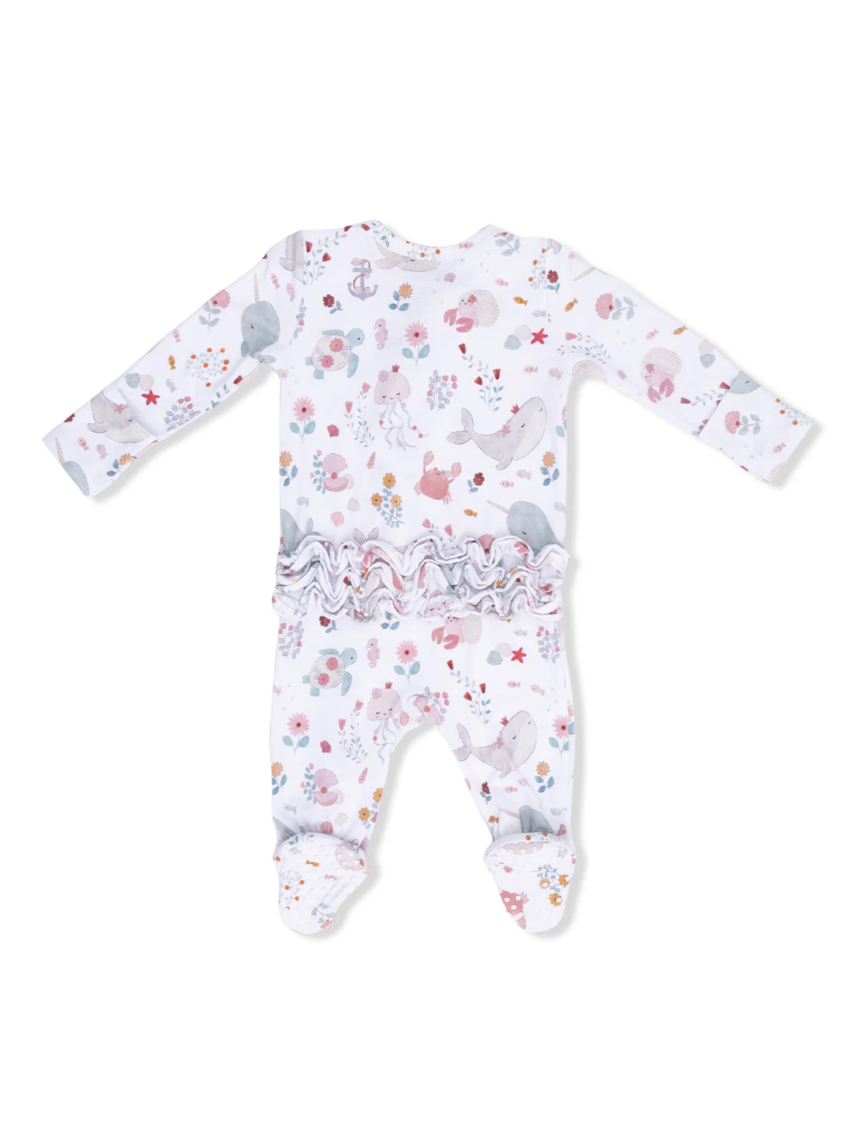 2-Way Zip Ruffle Footie, Garden Sea Creatures - Image 2