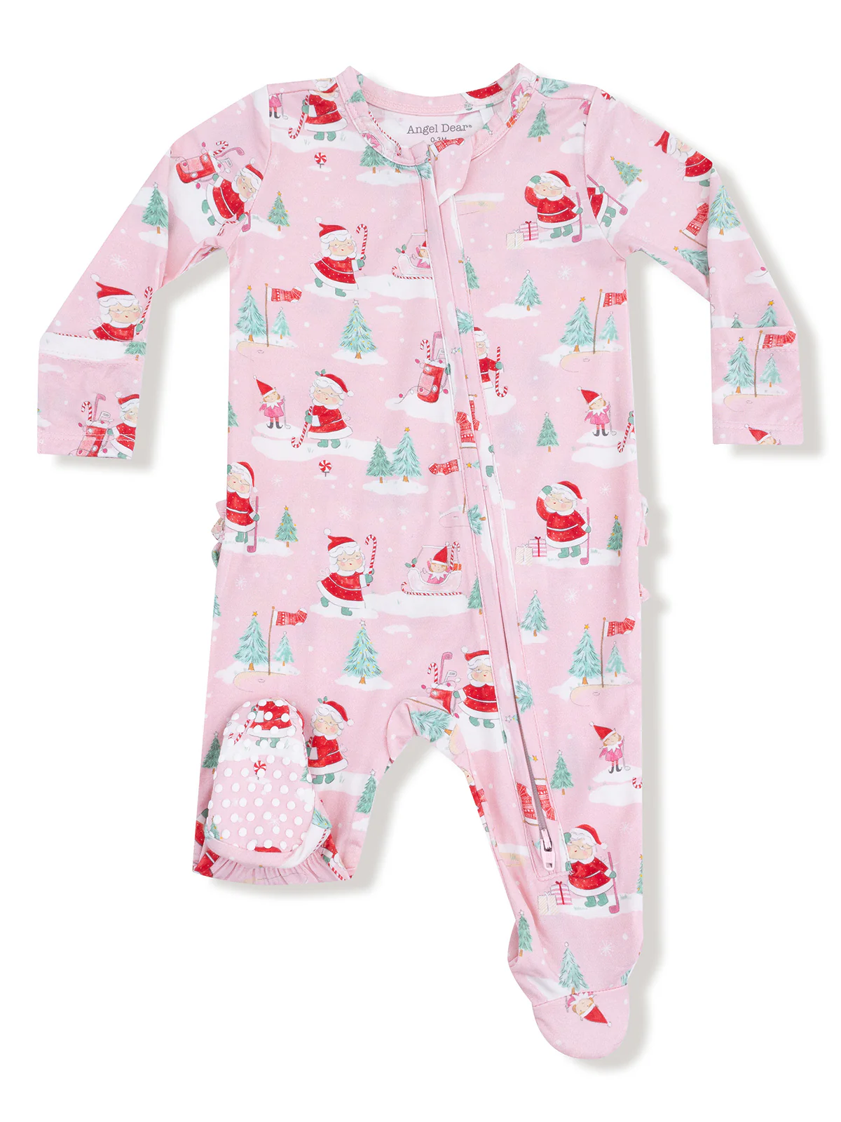 2-Way Zip Ruffle Footie, Golfing Mrs. Claus and Elves
