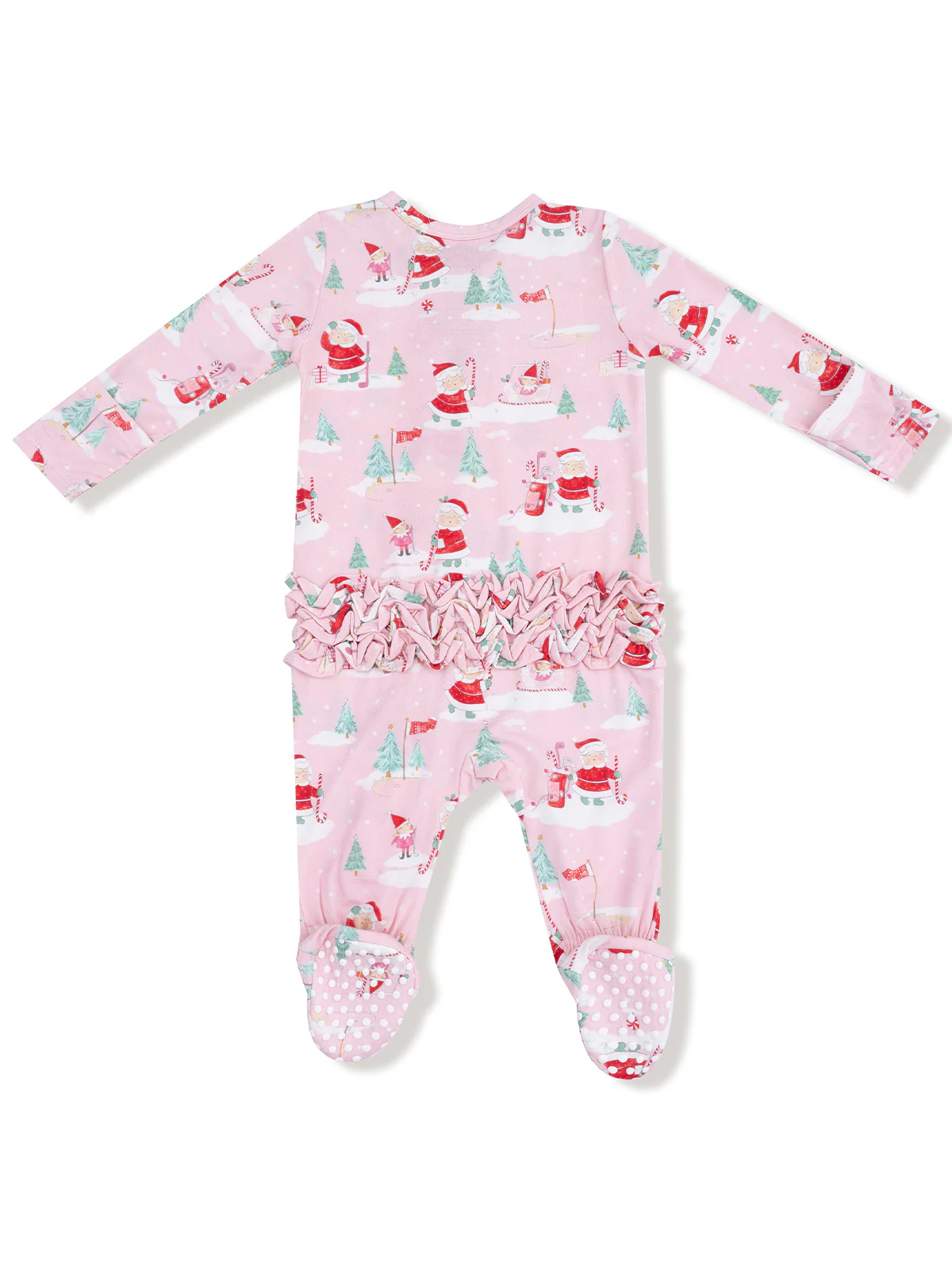 2-Way Zip Ruffle Footie, Golfing Mrs. Claus and Elves - Image 2