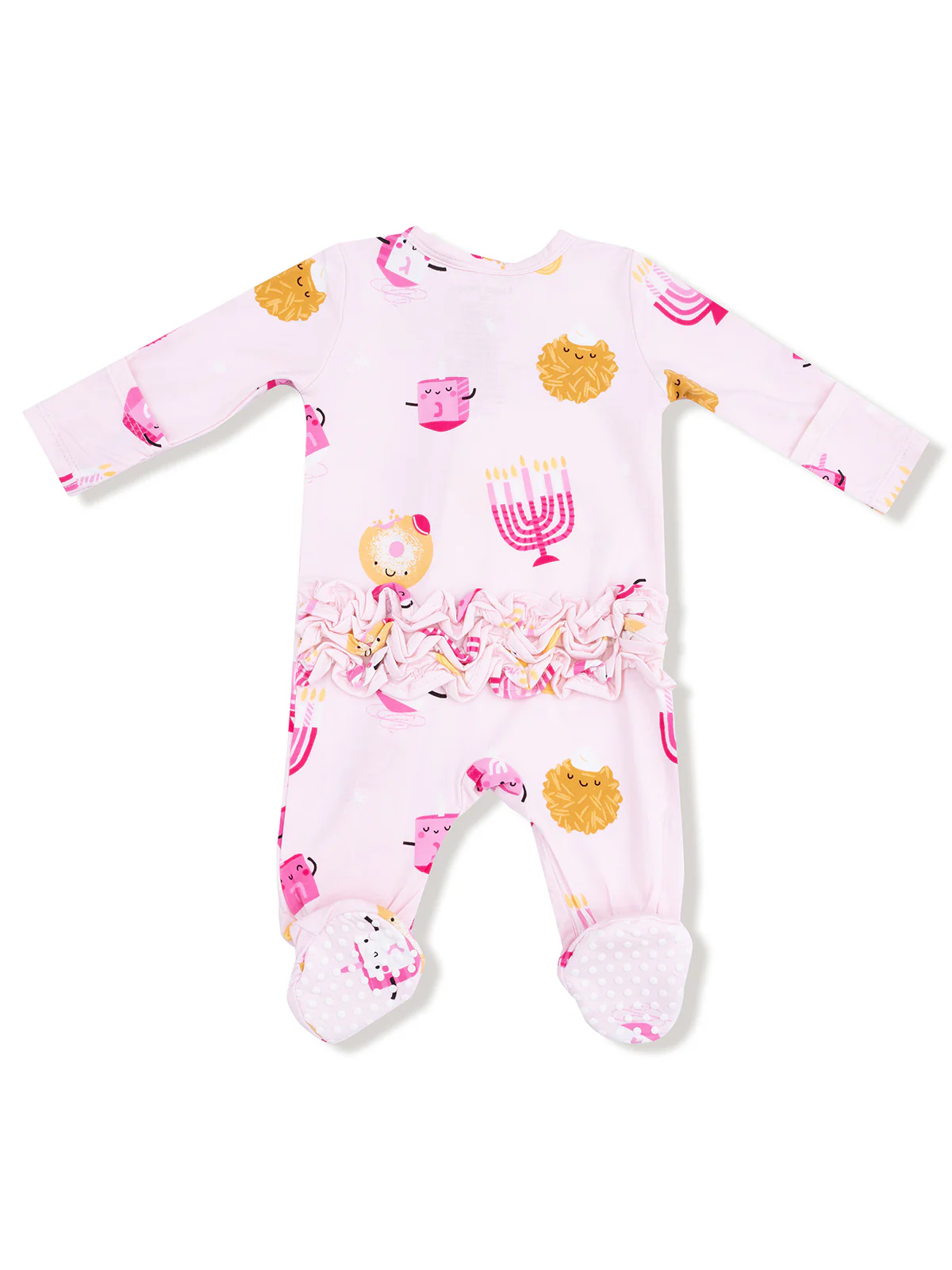 2-Way Zip Ruffle Footie, Hanukkah Pink - Image 2