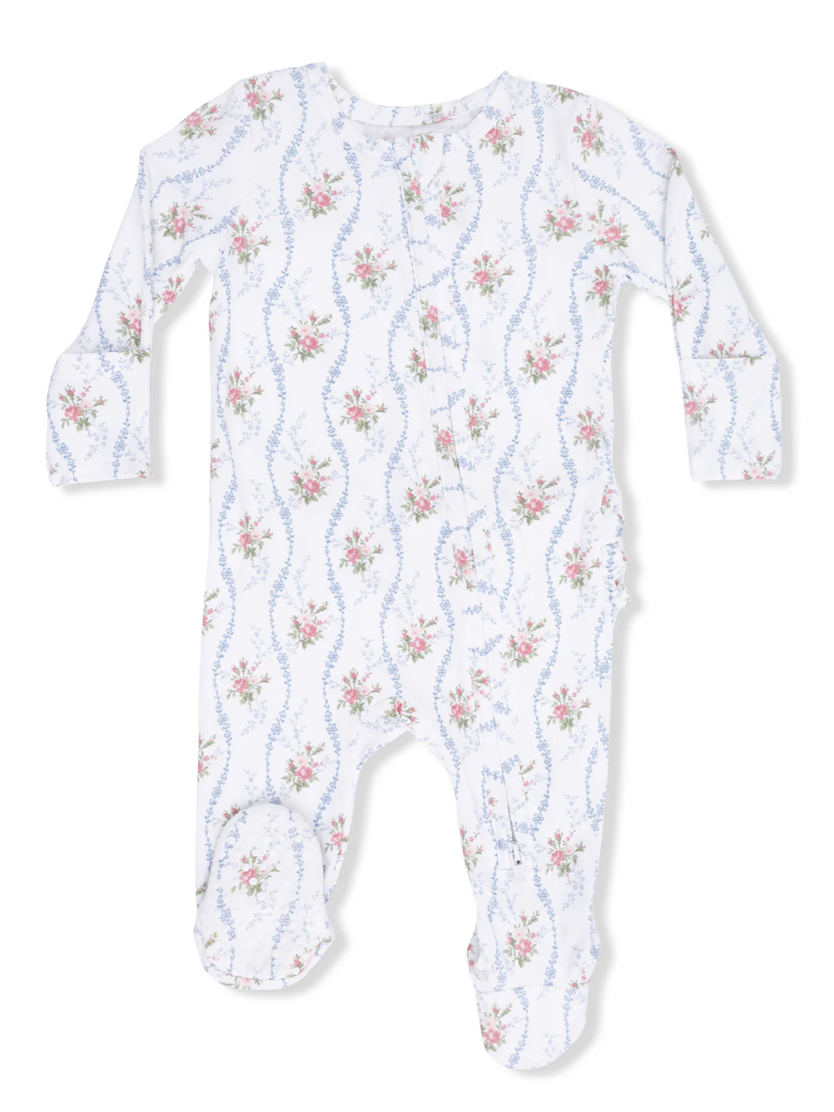 2-Way Zip Ruffle Footie, Heirloom Rose Stripe