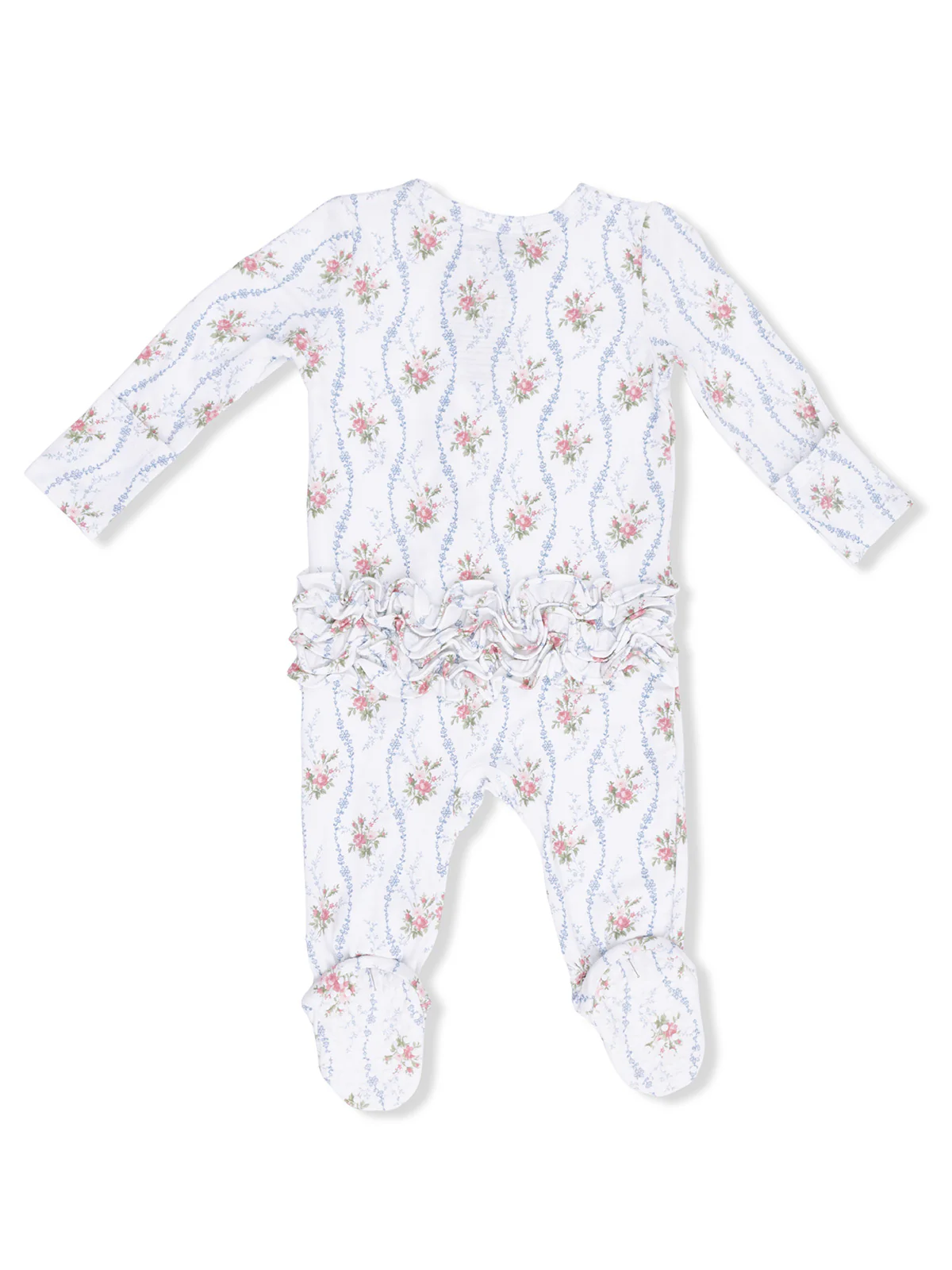 2-Way Zip Ruffle Footie, Heirloom Rose Stripe - Image 2