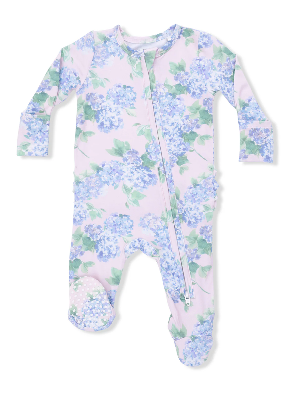 2-Way Zip Ruffle Footie, Hydrangeas