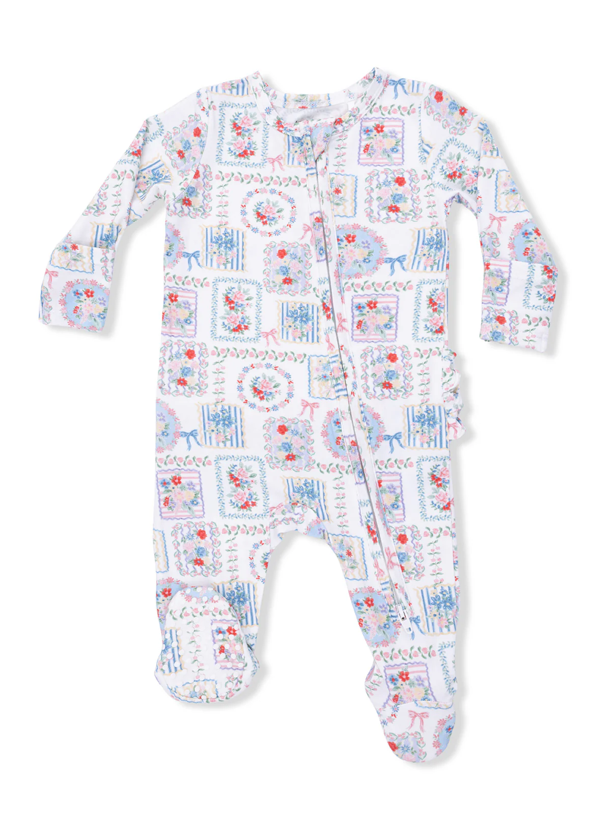 2-Way Zip Ruffle Footie, Julep's Floral Patchwork