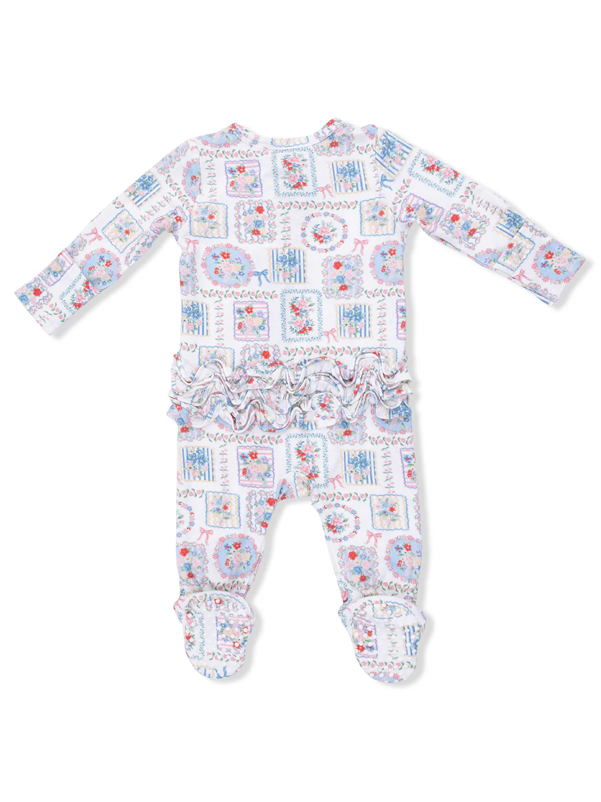 2-Way Zip Ruffle Footie, Julep's Floral Patchwork - Image 2