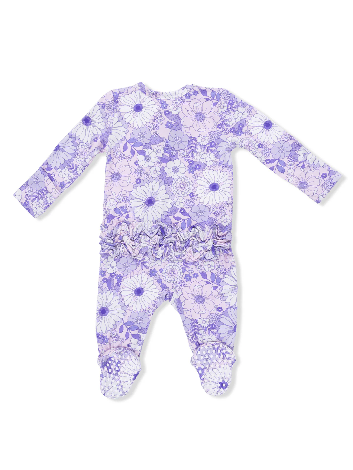 2-Way Zip Ruffle Footie, Lacy Lavender Floral - Image 2