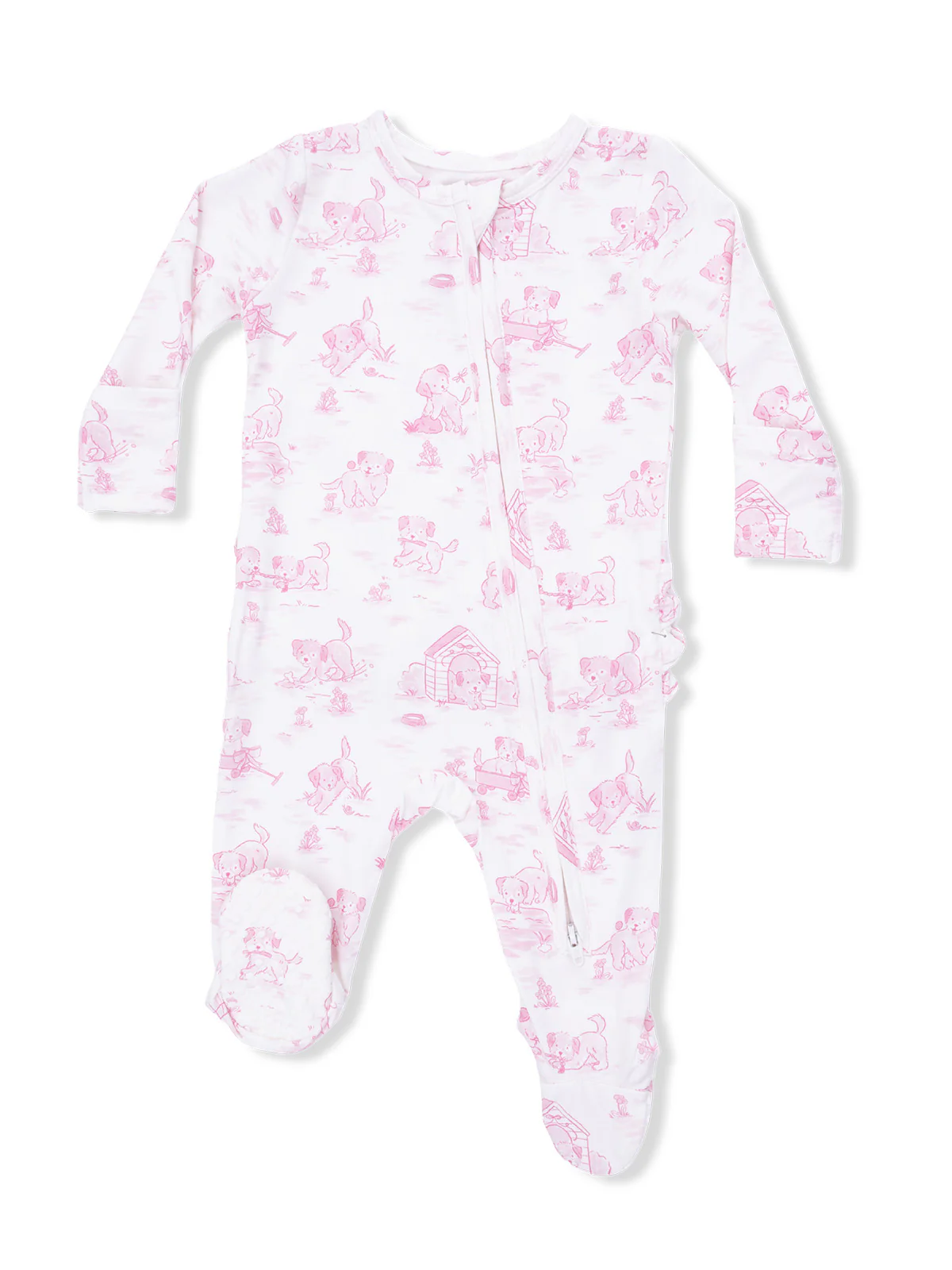 2-Way Zip Ruffle Footie, Puppy Toile Pink