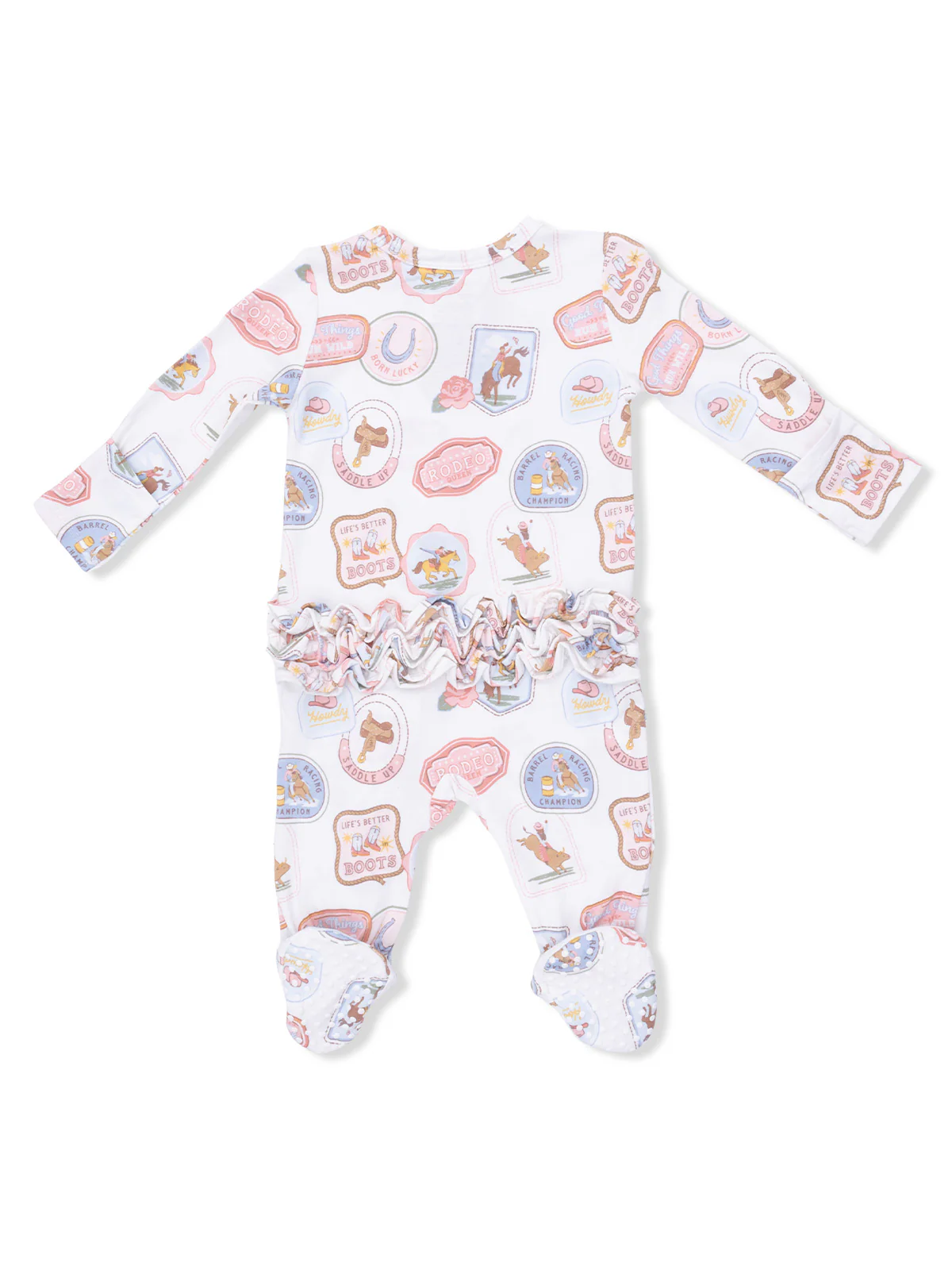 2-Way Zip Ruffle Footie, Rodeo Patches Pink - Image 2