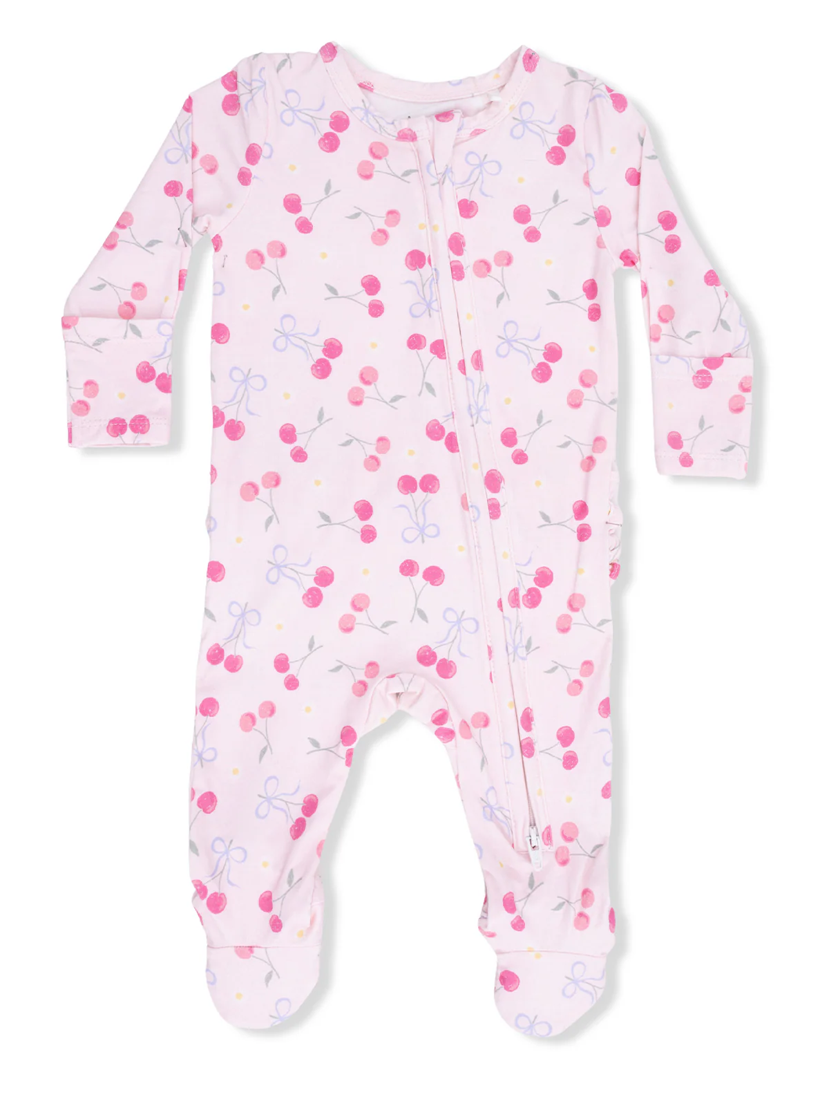 2-Way Zip Ruffle Footie, Sweet Bow Cherries - Image 4