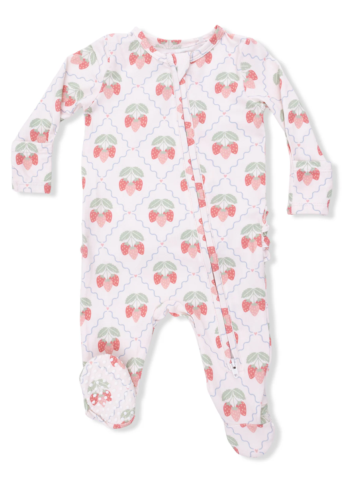2-Way Zip Ruffle Footie, Sweet Strawberries
