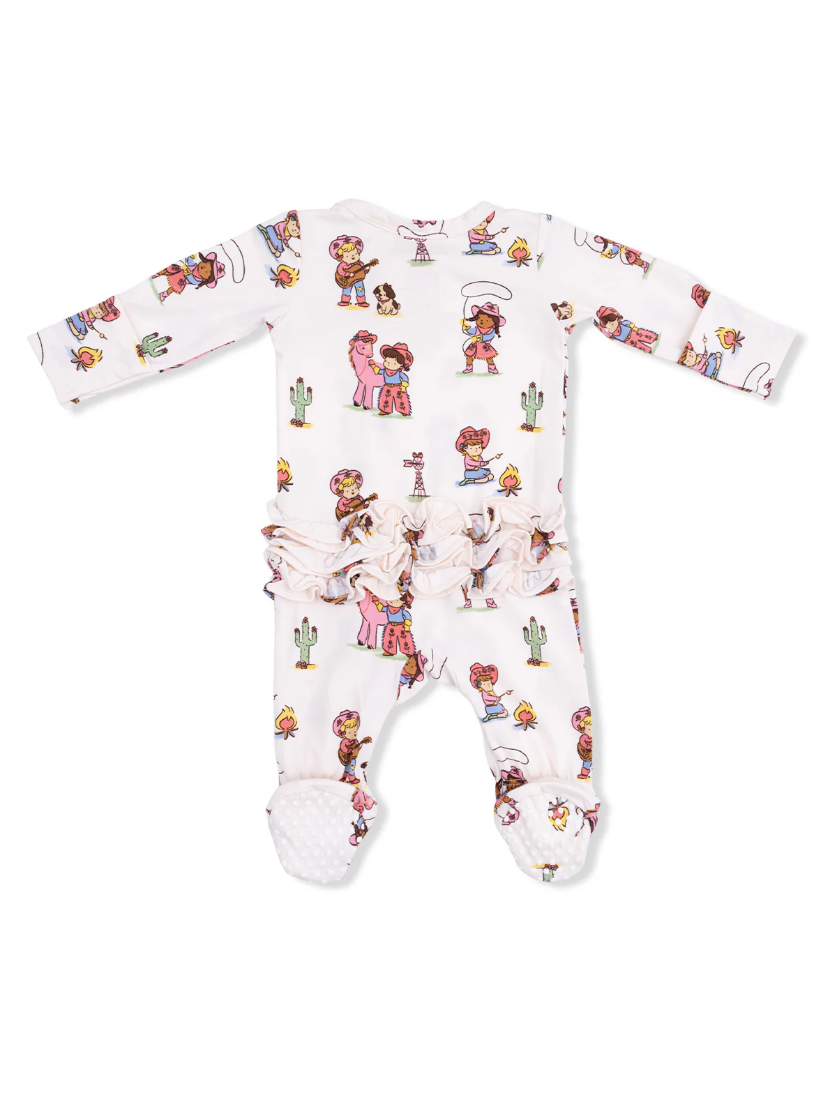 2-Way Zip Ruffle Footie, Vintage Cowgirls - Image 2