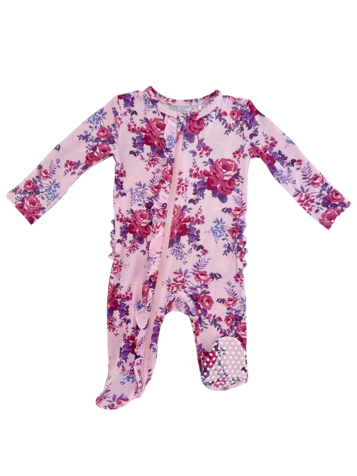 2-Way Zip Ruffle Footie, Violet Rose - Image 3