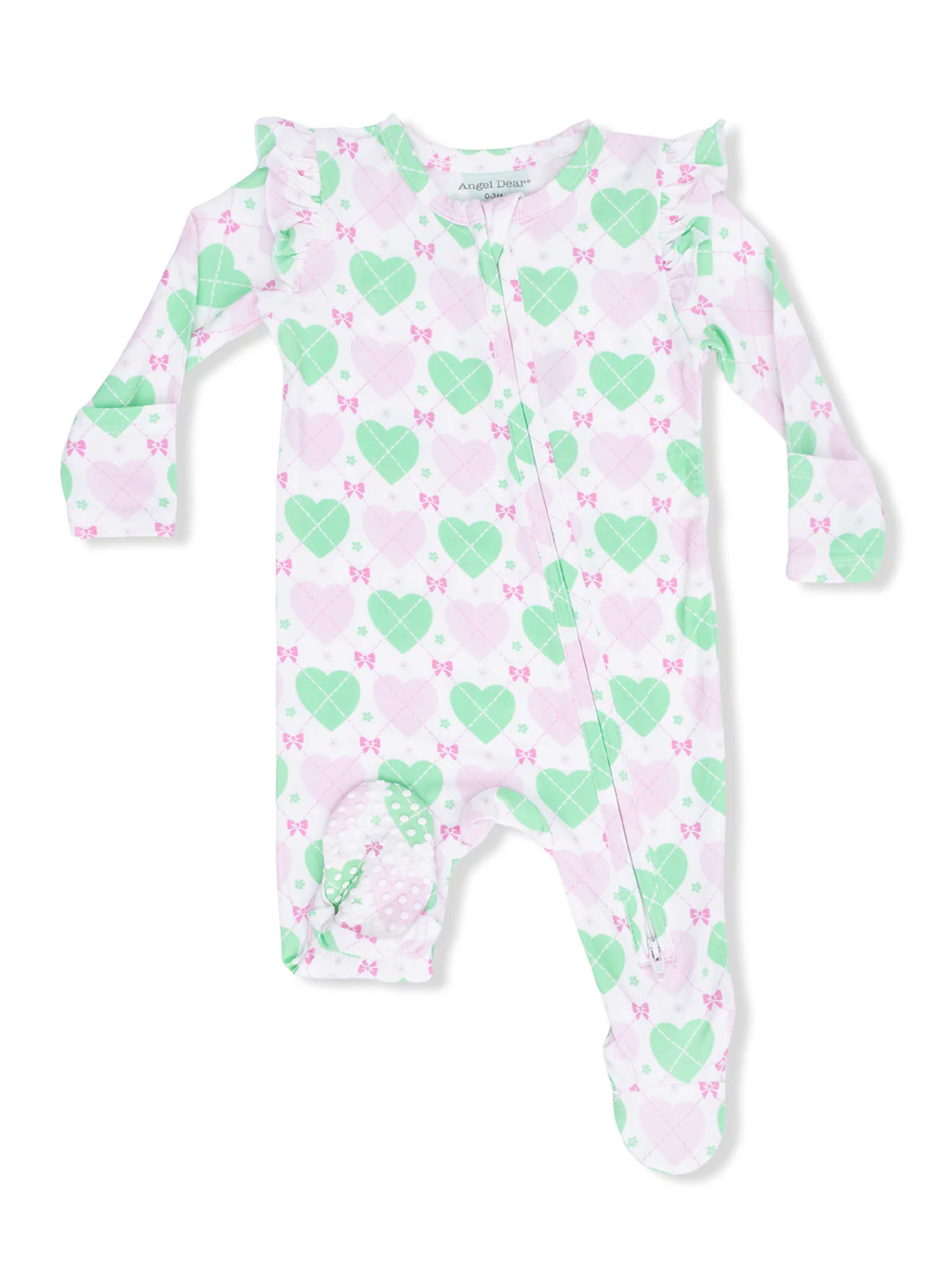 2-Way Zip Ruffle Sleeve Footie, Heart Argyle