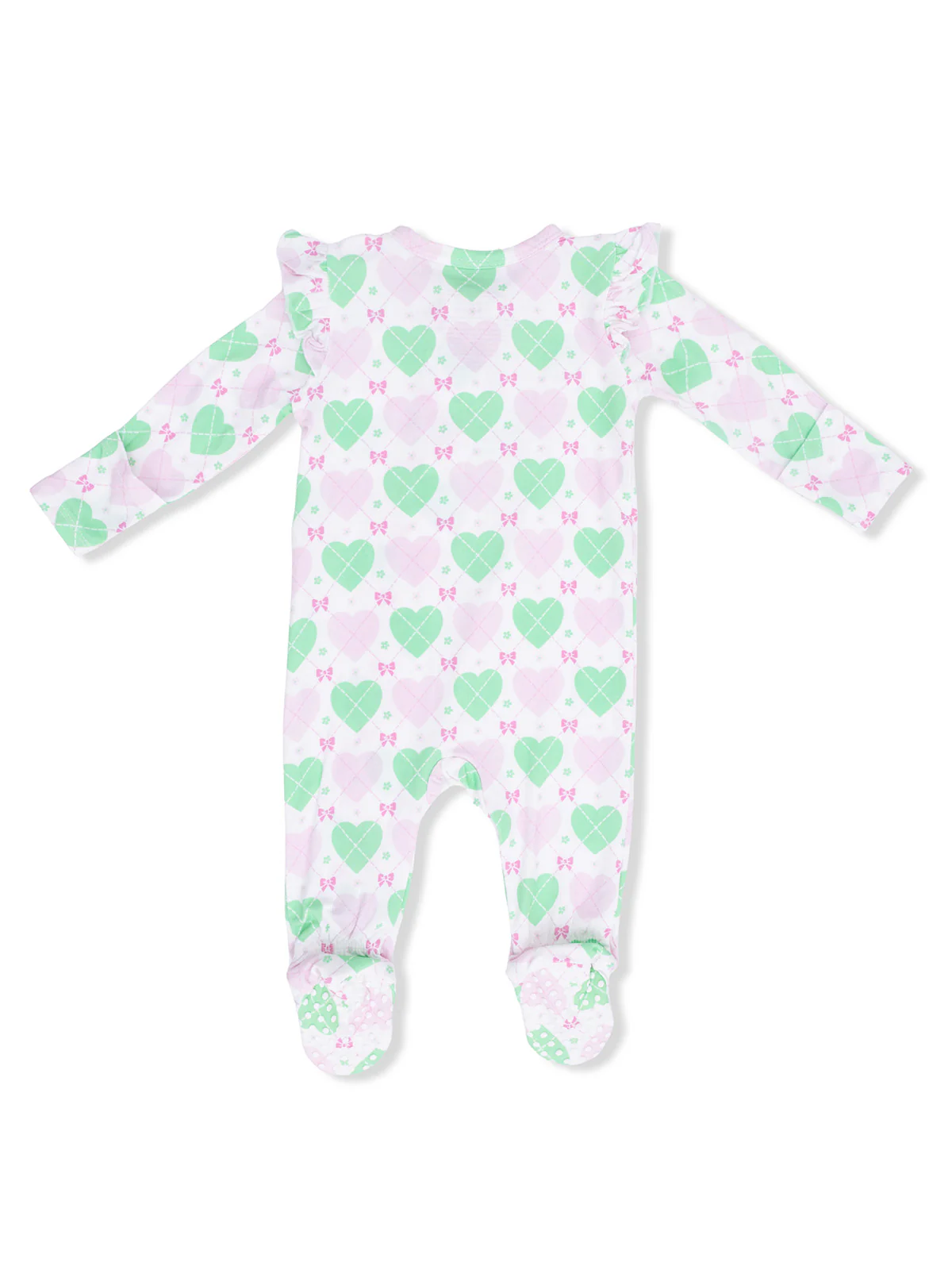 2-Way Zip Ruffle Sleeve Footie, Heart Argyle - Image 3