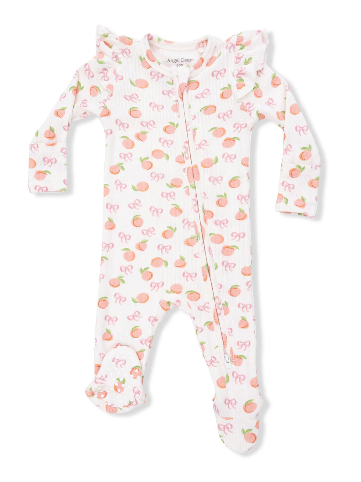 2-Way Zip Ruffle Sleeve Footie, Little Peaches