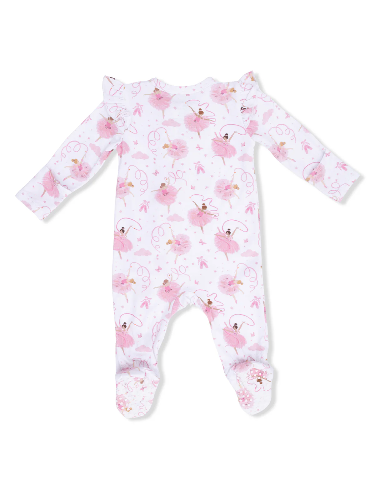 2-Way Zip Ruffle Sleeve Footie, Ribbon Ballerinas - Image 2