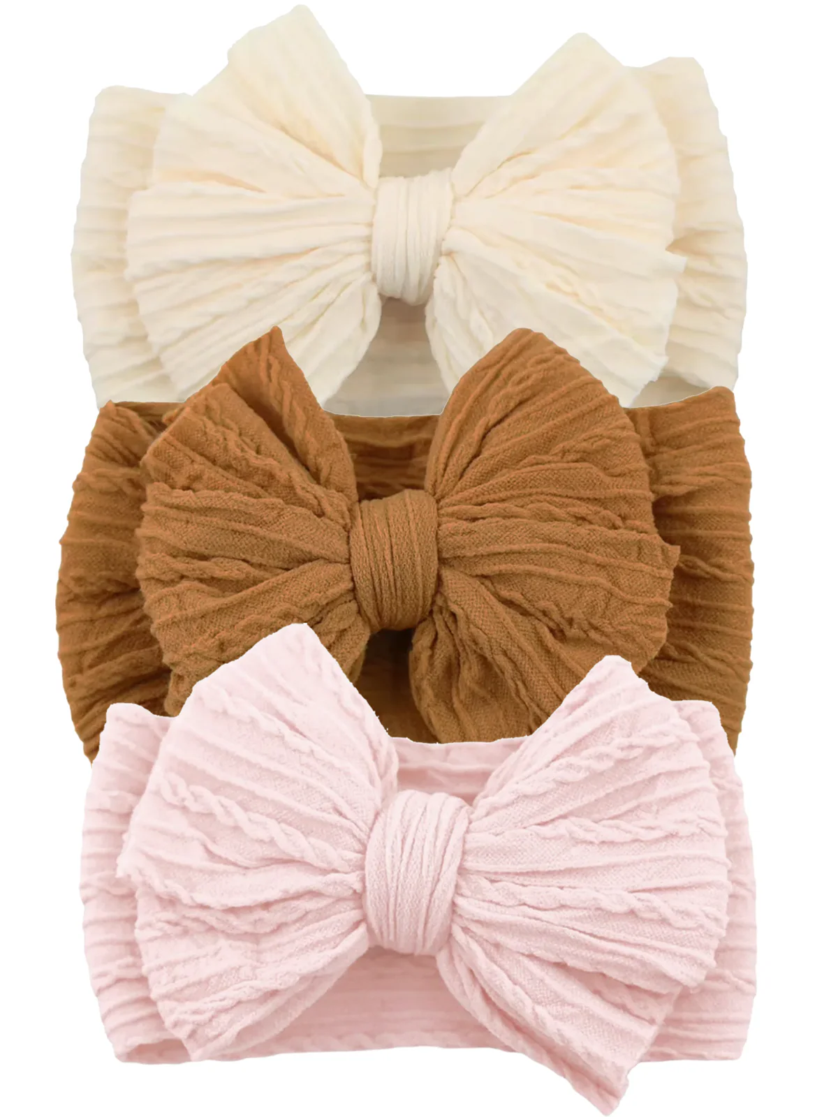 3-Pack Cable Bows, Cream/Almond/Barely Blush
