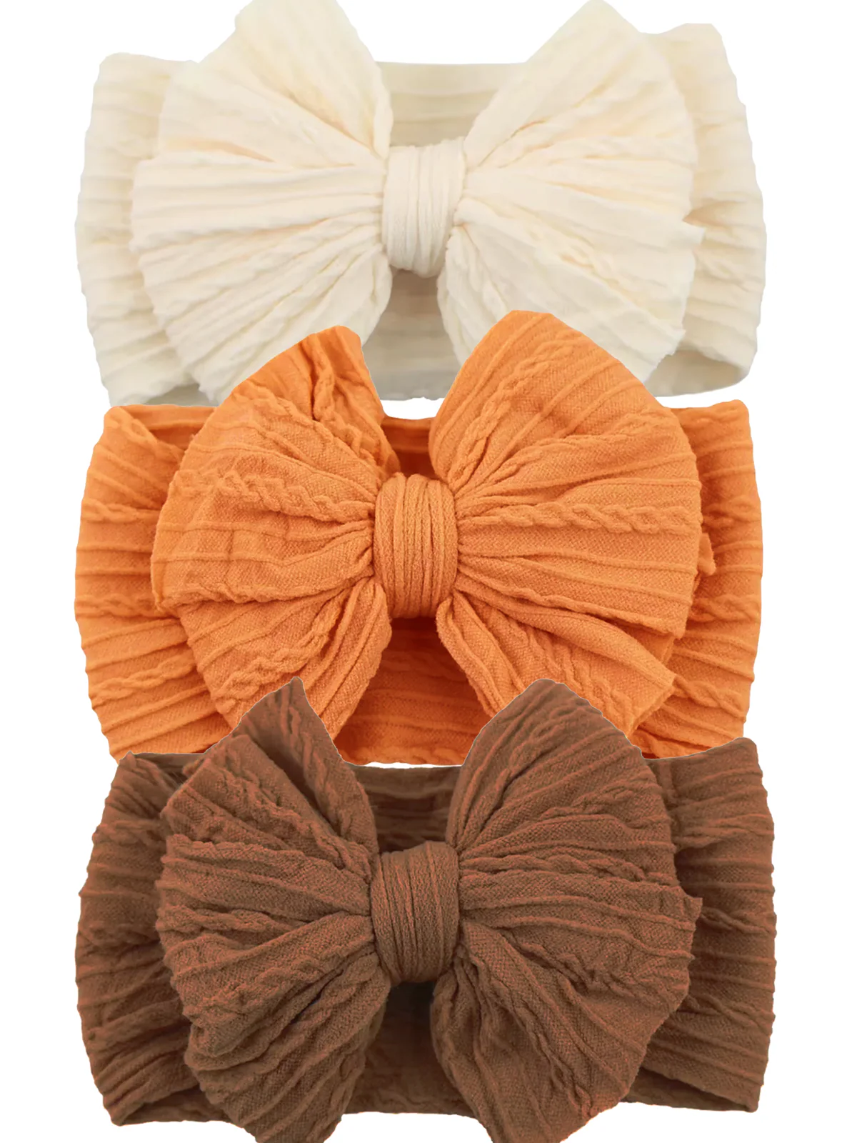 3-Pack Cable Bows, Cream/Orange/Brown