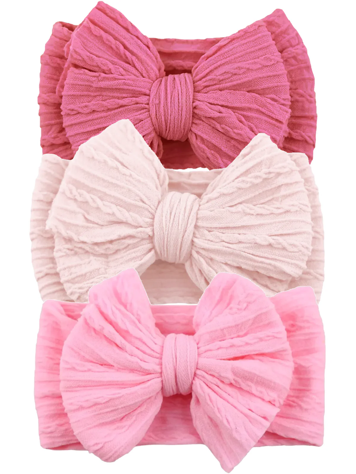 3-Pack Cable Bows, Vibrant Rose/Barely Blush/Pinky Pink