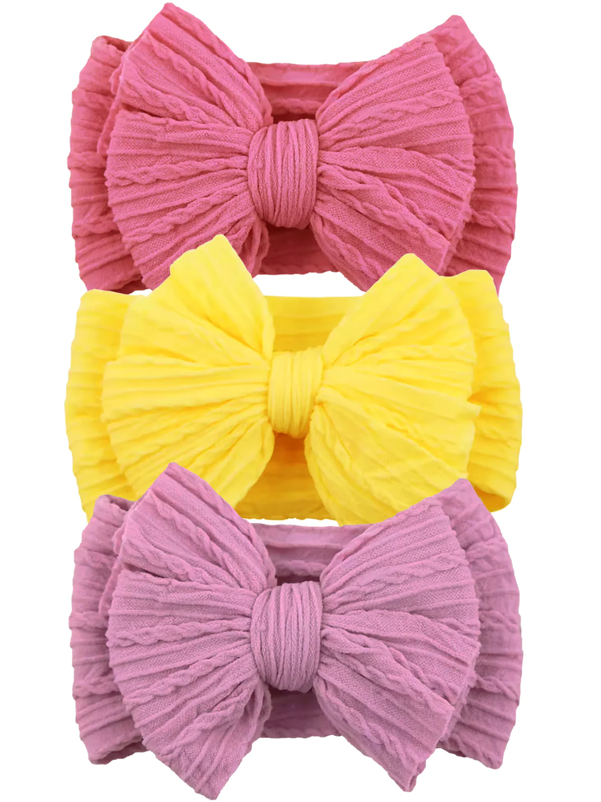 3-Pack Cable Bows, Vibrant Rose/Lemon Yellow/Orchid