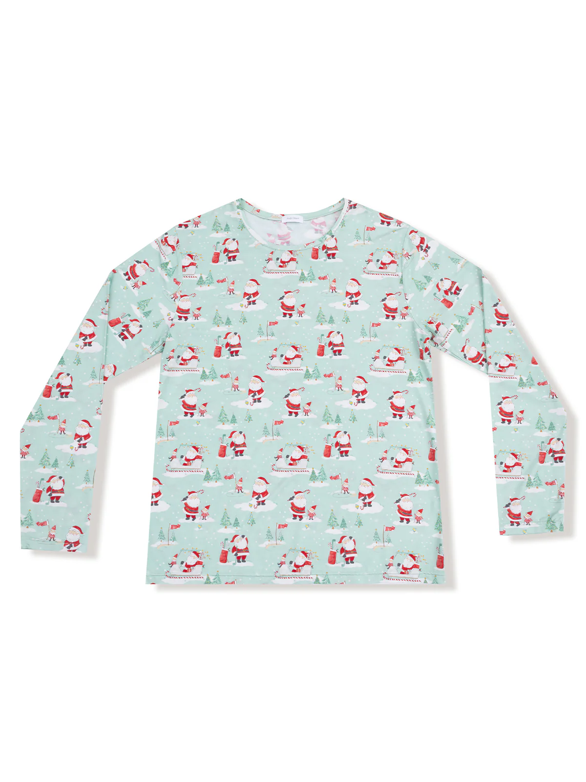 Adult Long Sleeve Pajama Top, Golfing Santa and Elves
