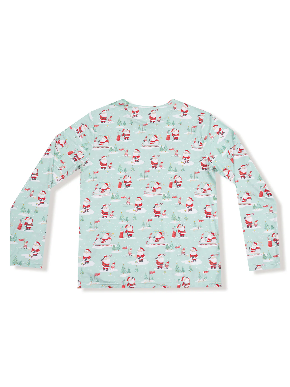Adult Long Sleeve Pajama Top, Golfing Santa and Elves - Image 2
