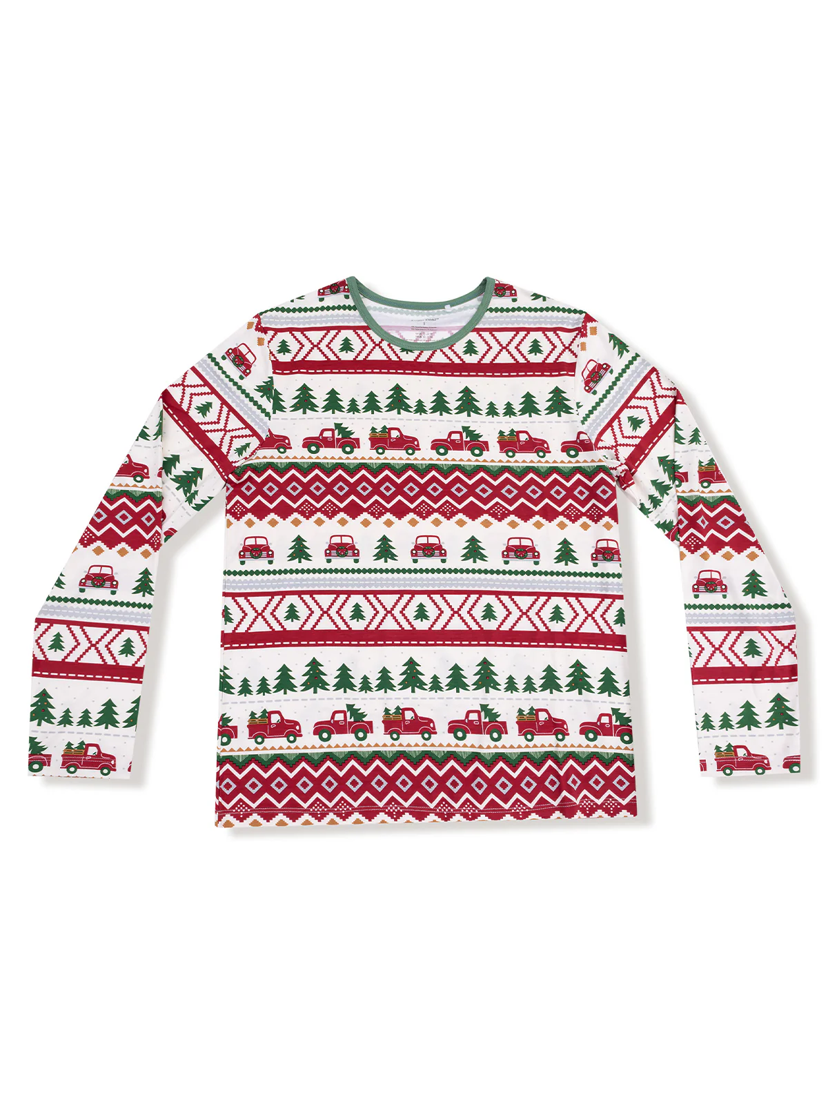 Adult Long Sleeve Pajama Top, Red Truck Fair Isle
