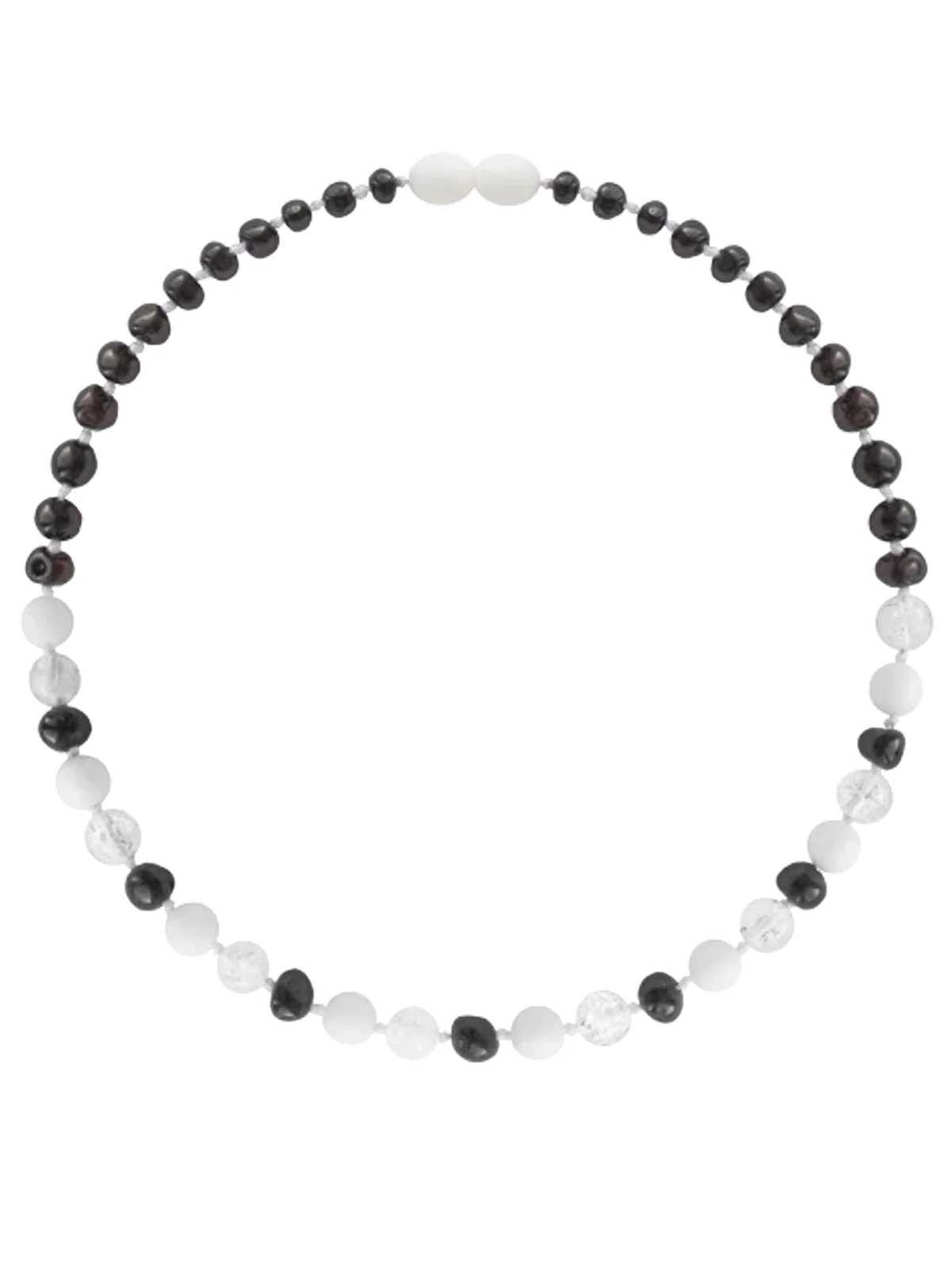 Amber & Gemstones Teething Necklace, Cherry, Crystal, & White Shell
