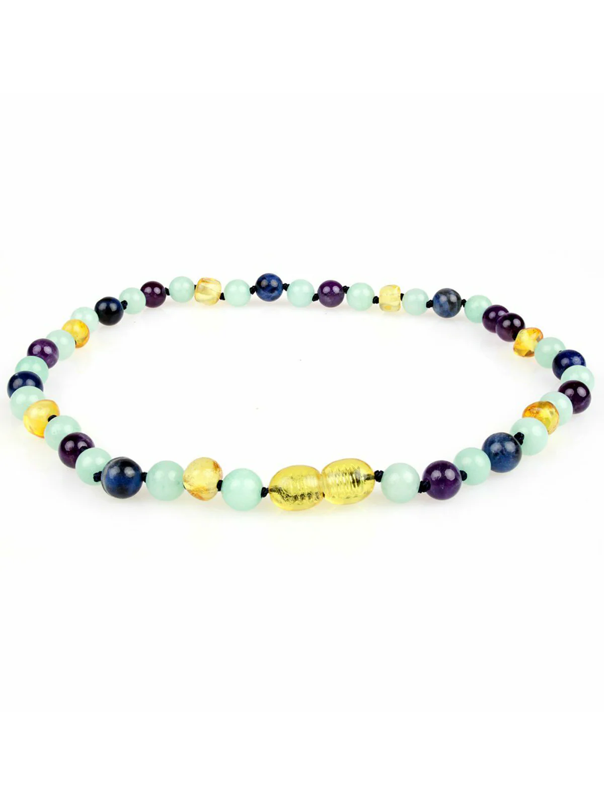 Amber Teething Necklace, Aquamarine Baltic Amber