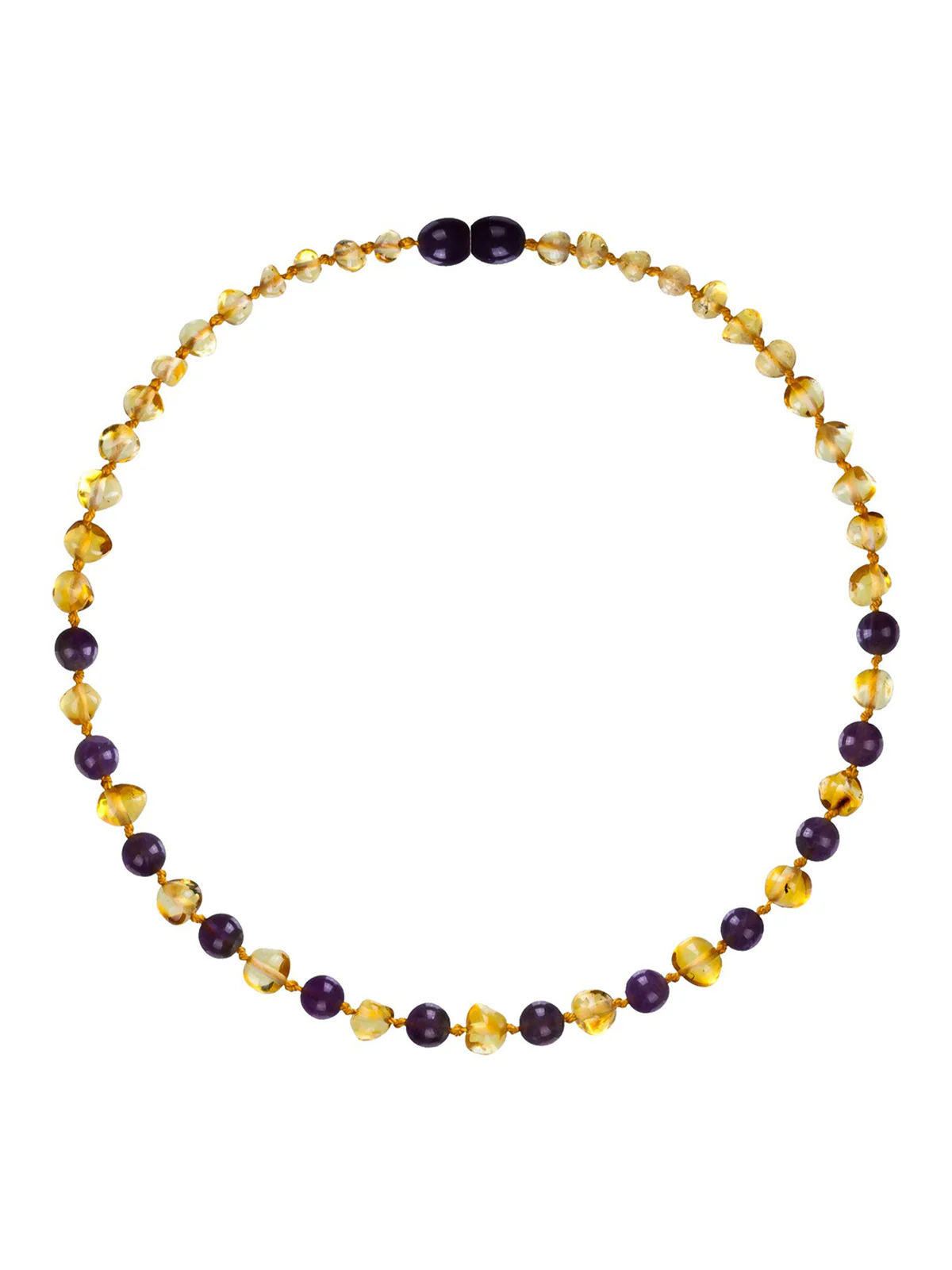 Amber Teething Necklace, Gems Honey & Amethyst