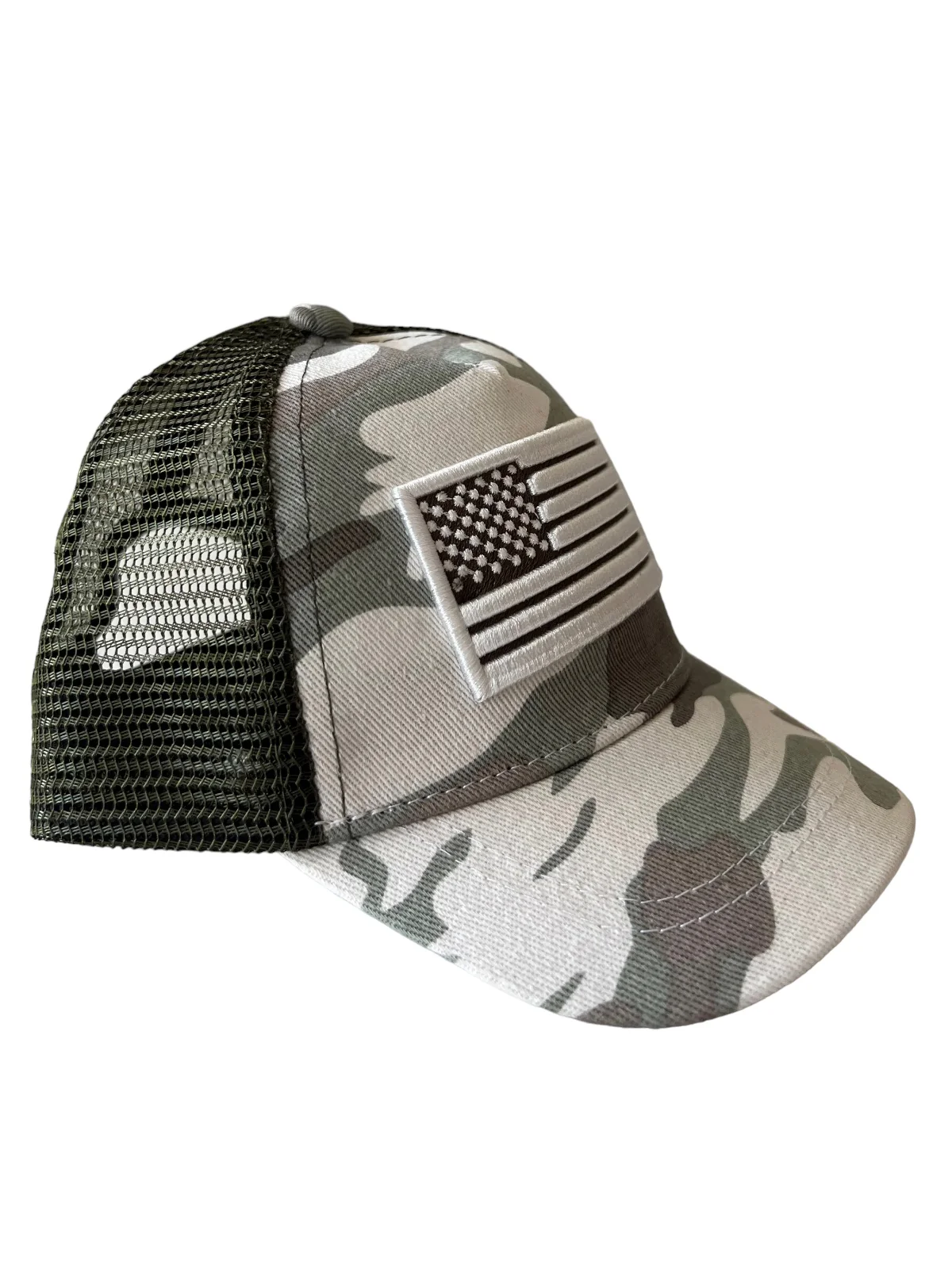 American Flag Kids Trucker Hat, Battleship Green Camo - Image 2