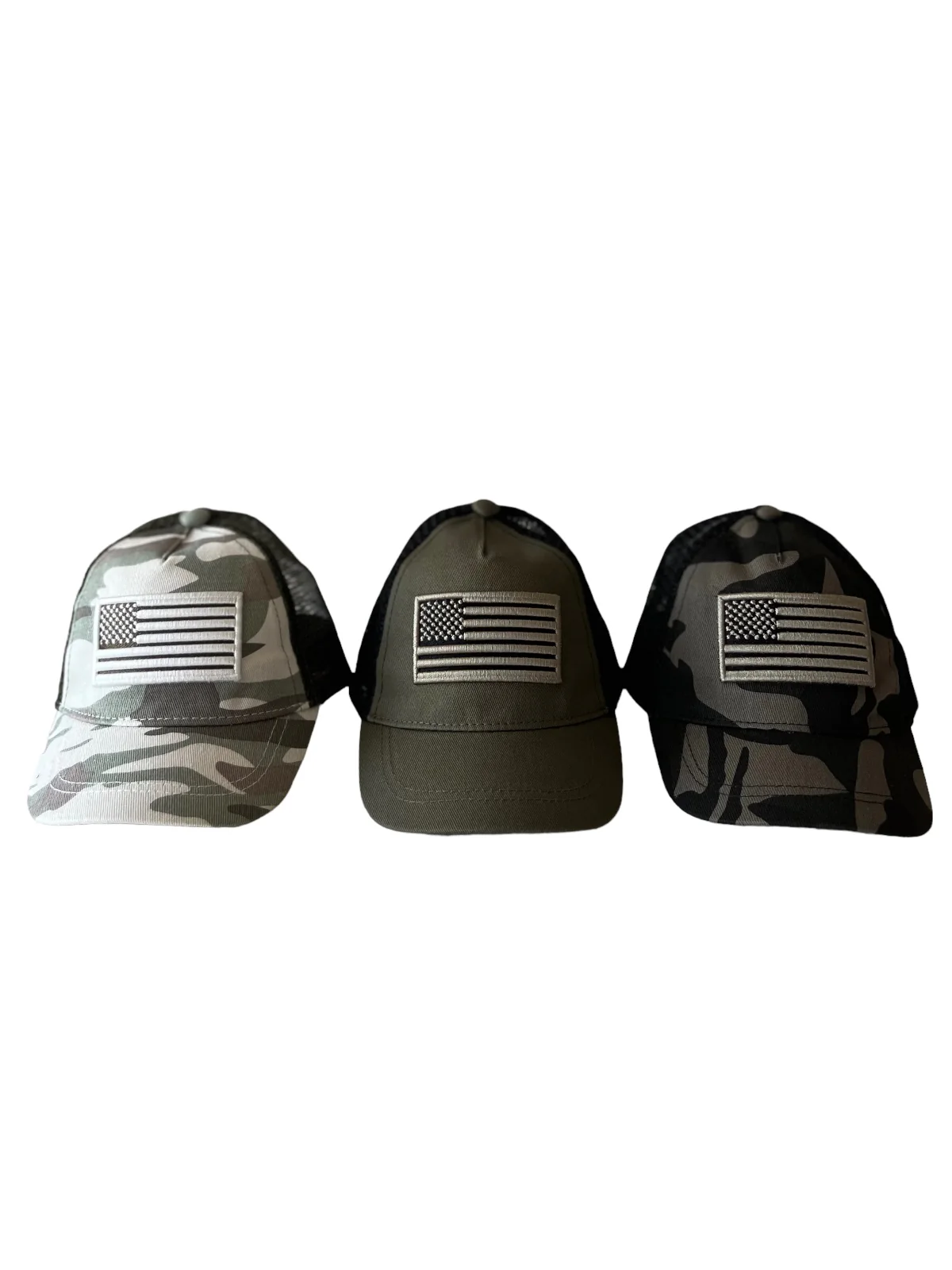 American Flag Kids Trucker Hat, Battleship Green Camo - Image 3