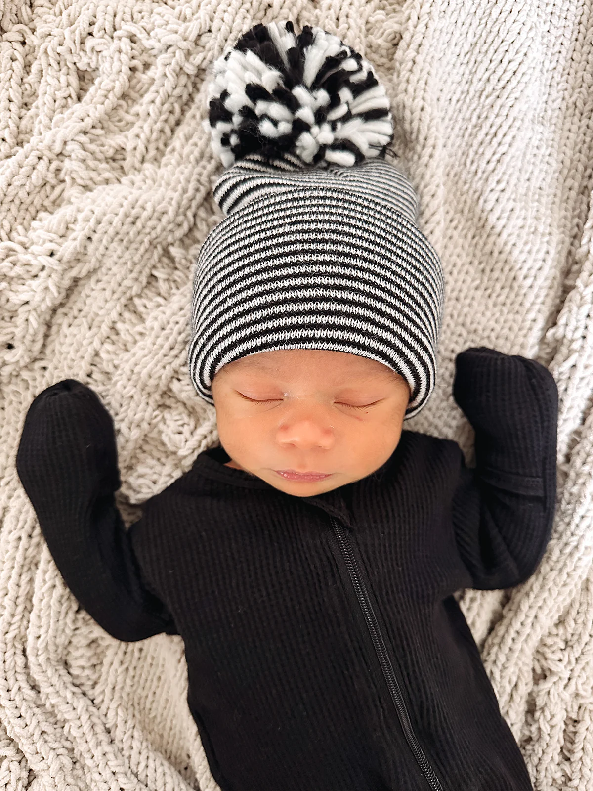 Baby's First HatĀ®, Black/White Stripe Pom