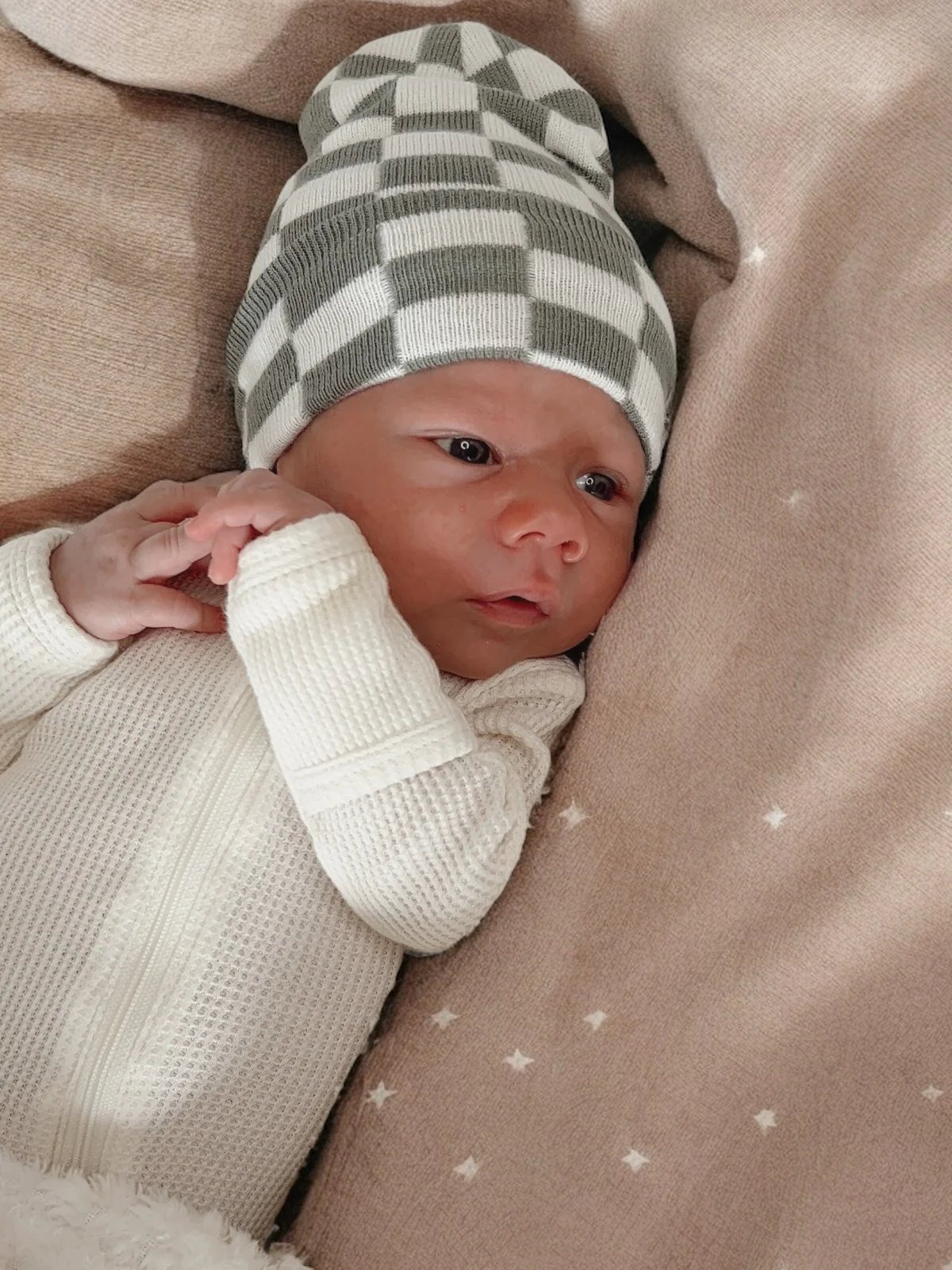Baby's First HatĀ®, Fern/Warm White Checkerboard