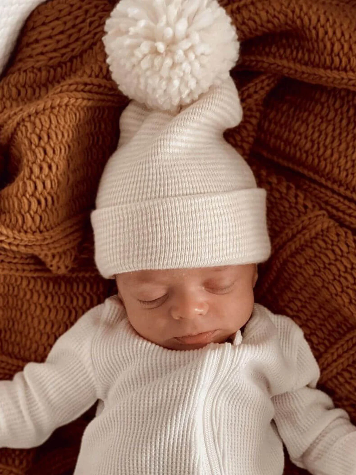 Baby's First HatĀ®, Sand/White Stripe Pom