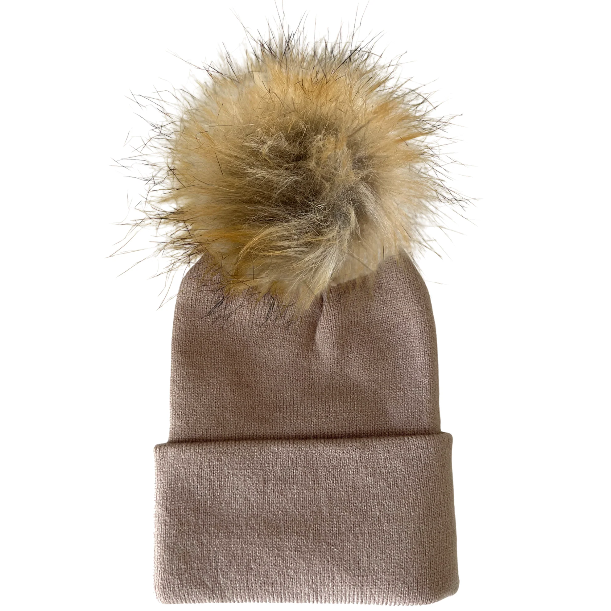 Baby's First HatĀ®, Tan Fur Pom