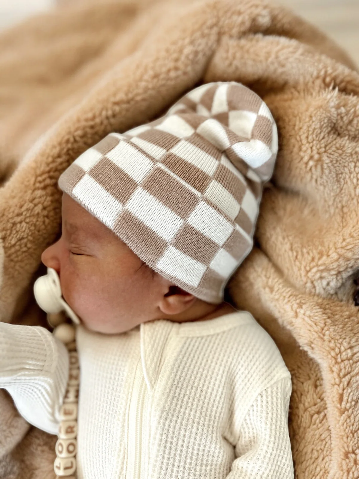 Baby's First HatĀ®, Tan/Warm White Checkerboard