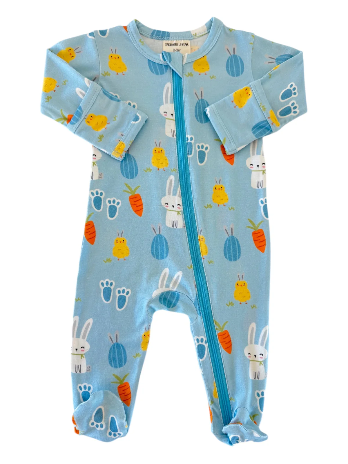 Basic 2-Way Zip Footie, Blue Easter Bunny - Image 2
