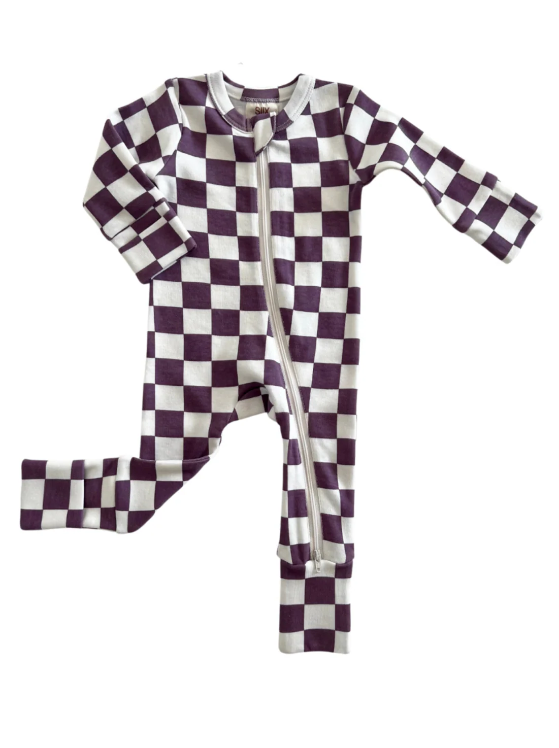 Berry Cheesecake Checkerboard / Organic 2-Way Zip Romper - Image 4